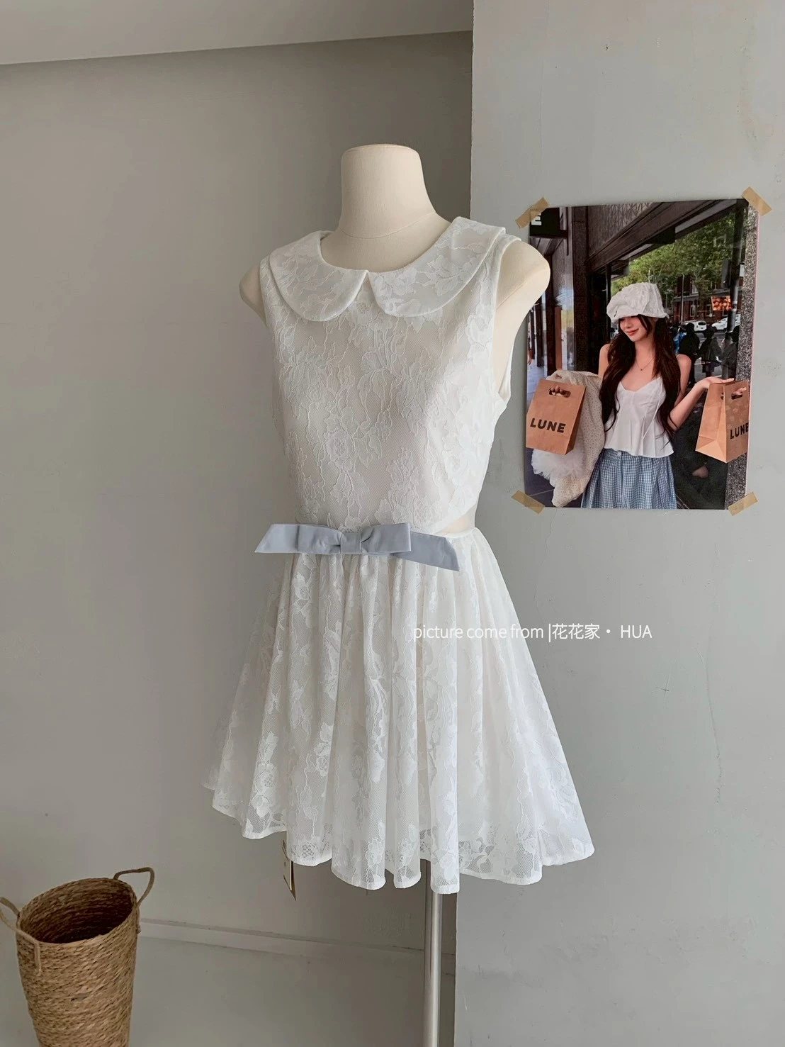 Ying Fashion Shop  超甜美 娃娃領蕾絲連衣裙 重工蕾絲 無袖洋裝 收腰顯瘦 千金甜美洋裝 無袖連衣裙