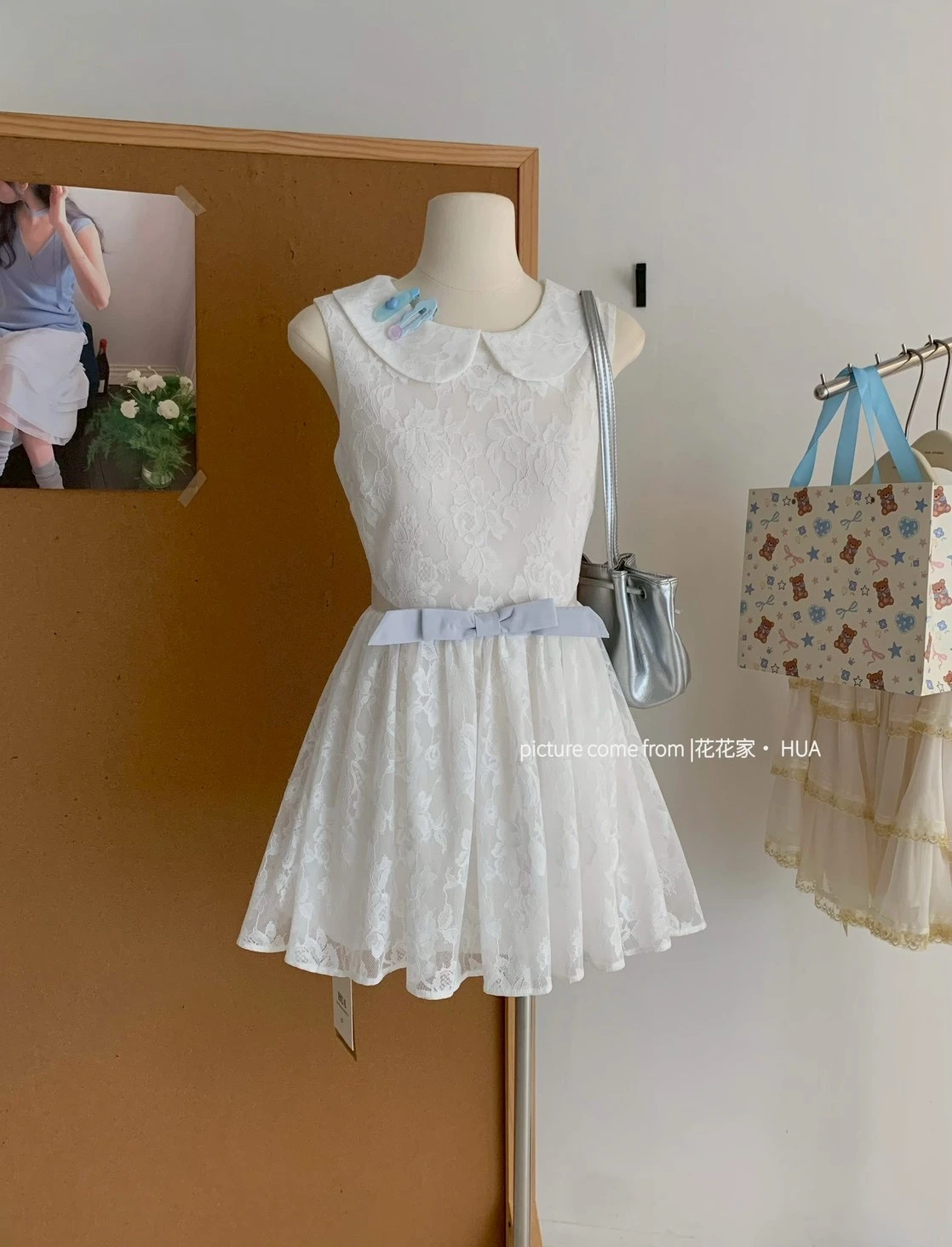 Ying Fashion Shop  超甜美 娃娃領蕾絲連衣裙 重工蕾絲 無袖洋裝 收腰顯瘦 千金甜美洋裝 無袖連衣裙