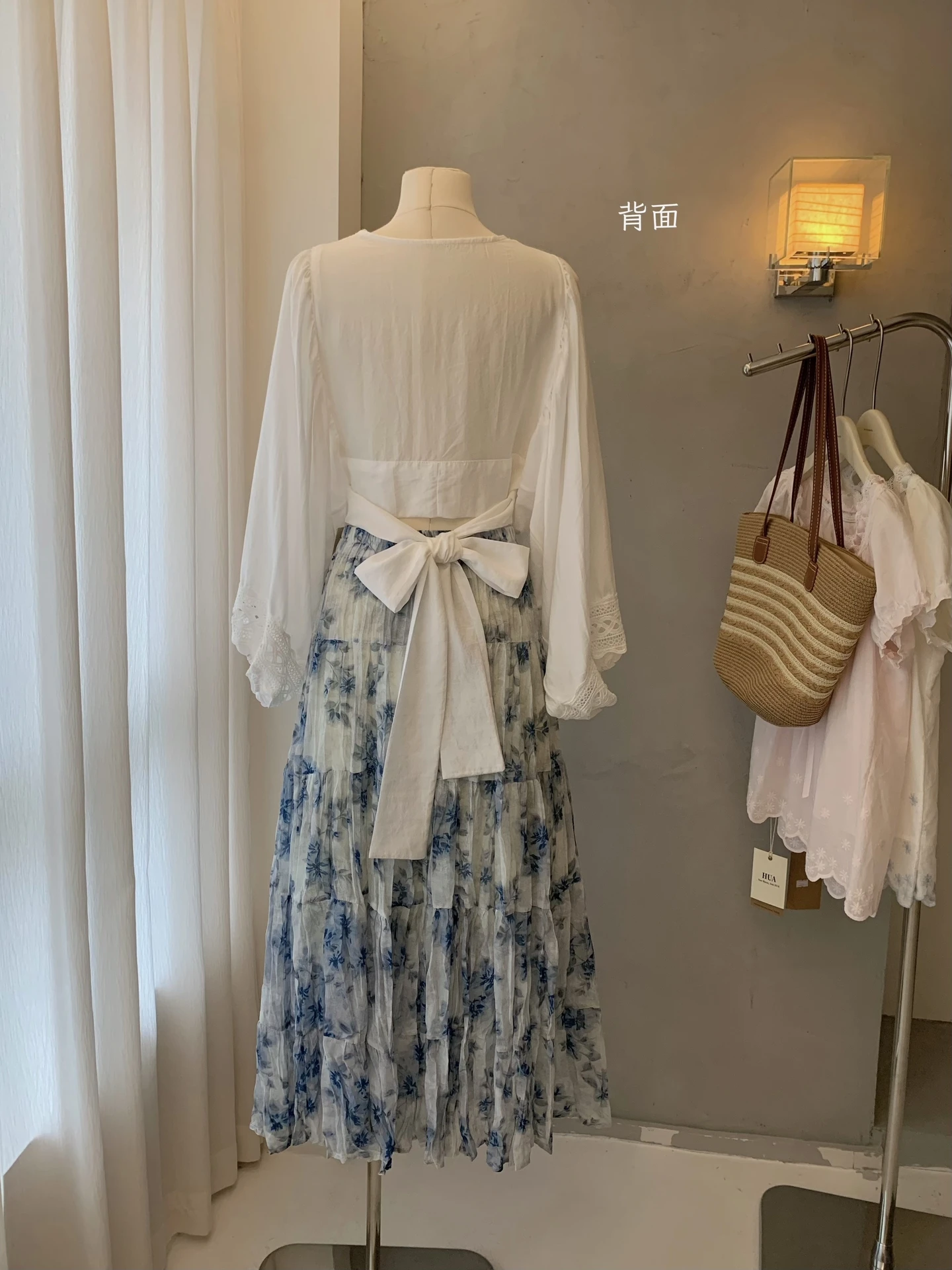 Ying Fashion Shop 超仙仙女 蕾絲刺繡 短版襯衫上衣 渡假風 雪紡半身裙 渲染A字裙 兩件式套裝
