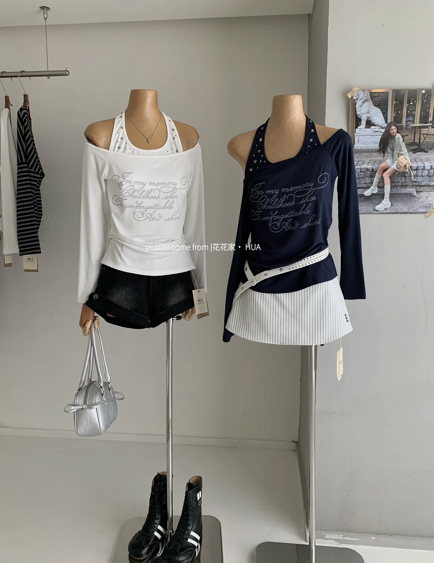 Ying Fashion Shop 美式設計感 掛脖吊帶假兩件 V領長袖上衣 寬鬆顯瘦 字母印花 薄長袖上衣