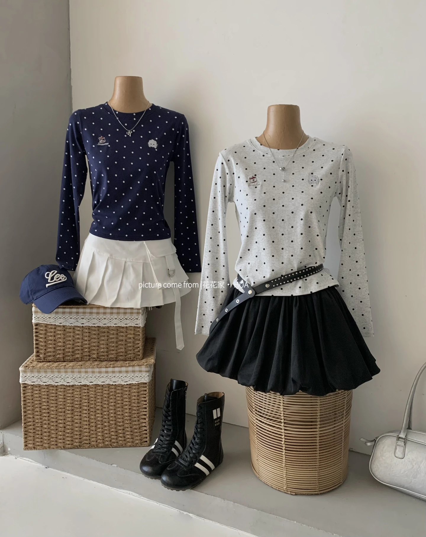 Ying Fashion Shop 點點控 修身圓領打底上衣 薄款別緻長袖T恤 點點上衣 長袖棉質上衣