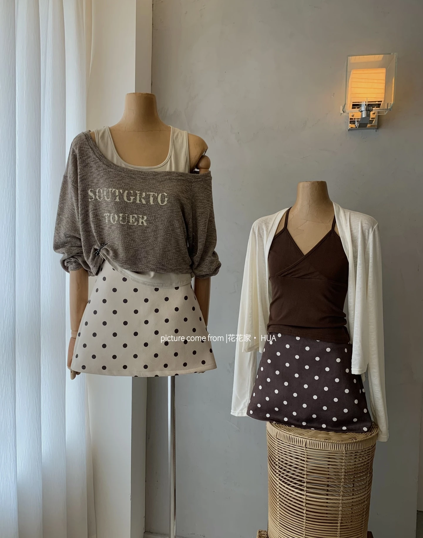 Ying Fashion Shop 氣質點點A字短裙 顯瘦半身裙 A字包臀短裙 百搭必備 點點短裙