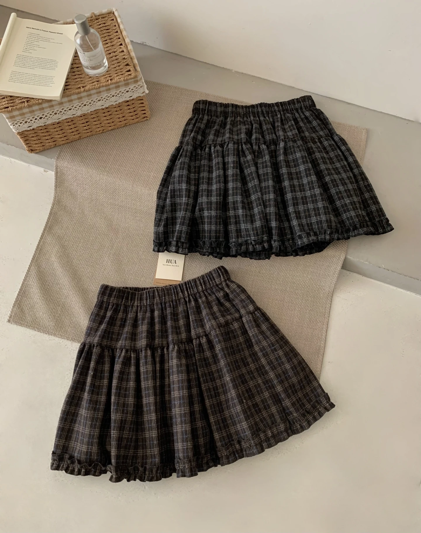 Ying Fashion Shop 復古格紋 木耳邊蛋糕裙 減齡百搭 寬鬆A字短裙 百搭A字裙