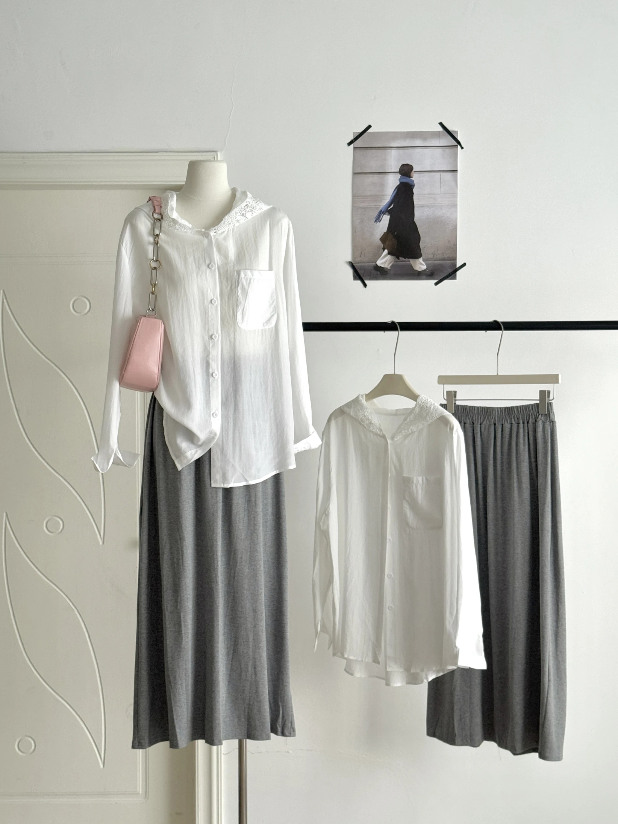 Ying Fashion Shop 氣質百搭 蕾絲連帽防曬衫 防曬襯衫 顯瘦半身裙 兩件式套裝