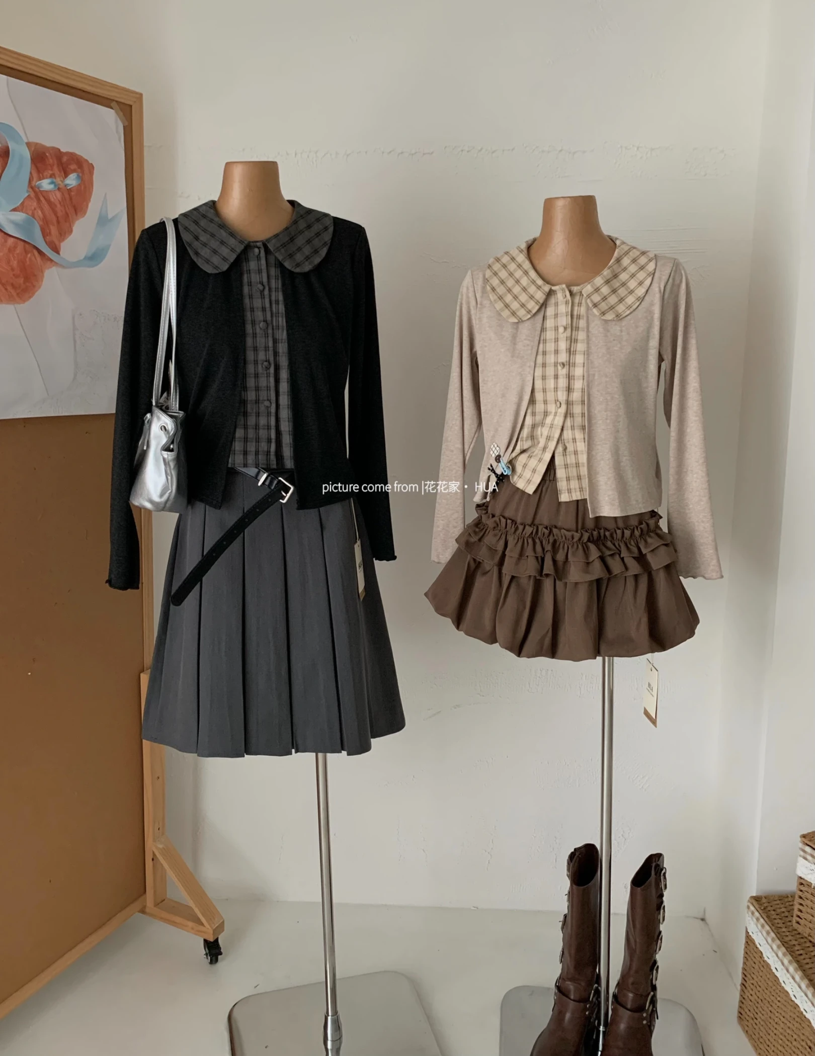 Ying Fashion Shop 老錢風 假兩件格紋針織衫 POLO領針織上衣 百搭顯瘦 假兩件上衣