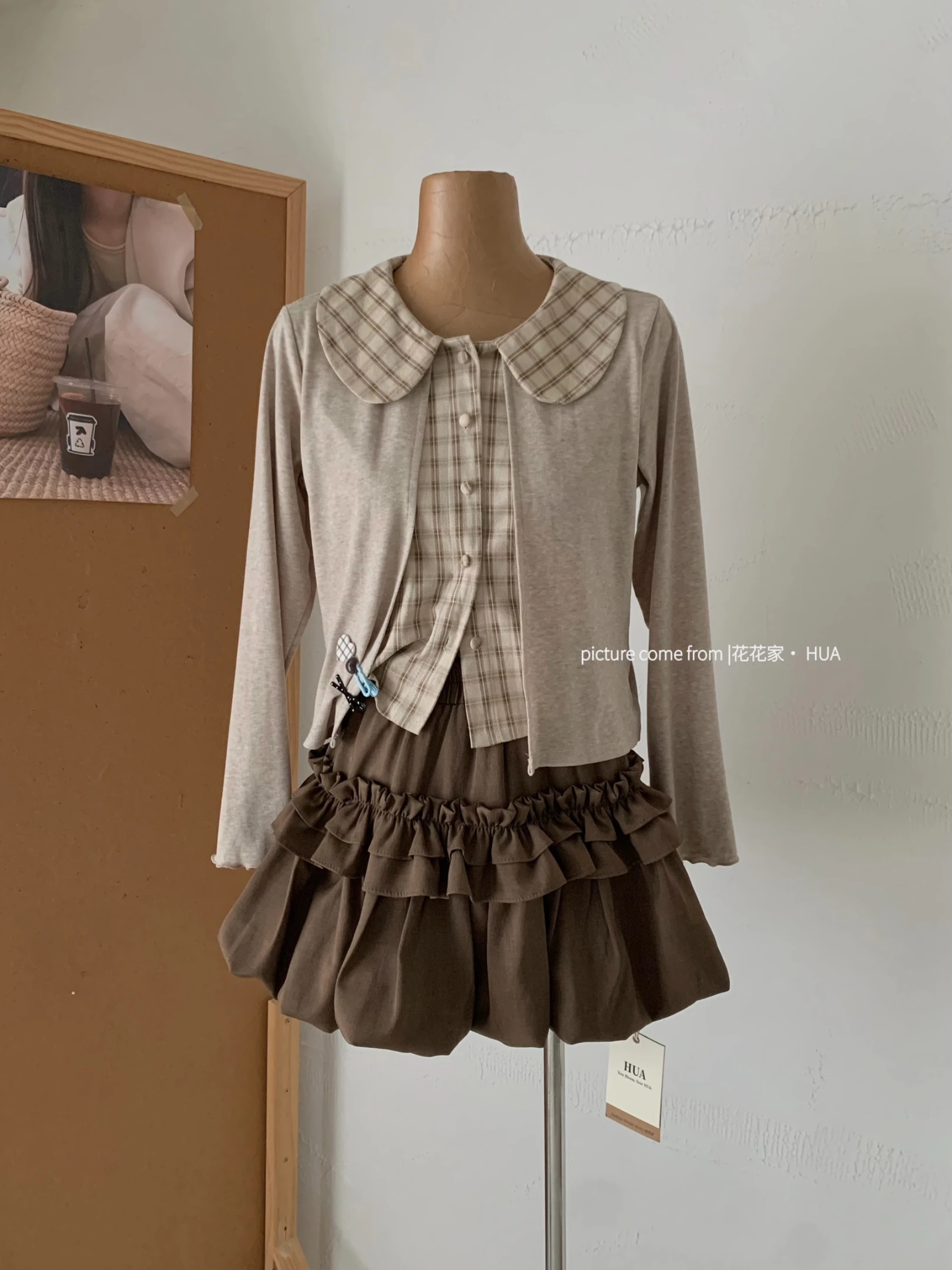 Ying Fashion Shop 老錢風 假兩件格紋針織衫 POLO領針織上衣 百搭顯瘦 假兩件上衣