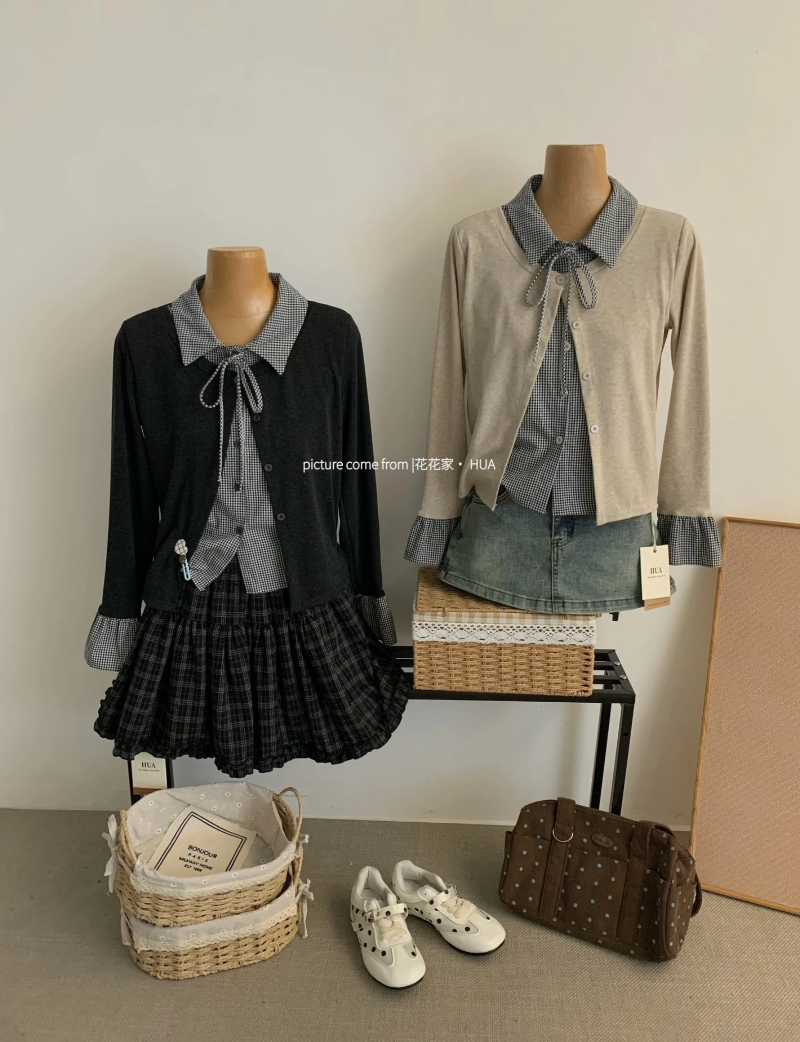 Ying Fashion Shop 假兩件拼接 襯衫上衣 學院風設計感 學院風 假兩件拼接襯衫上衣
