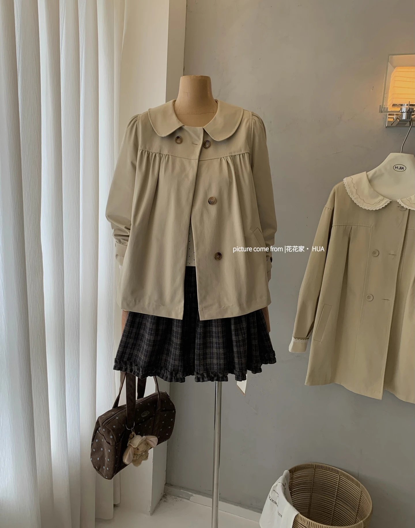 Ying Fashion Shop 復古娃娃領 風衣外套上衣 氣質娃娃領上衣 寬鬆百搭 風衣上衣