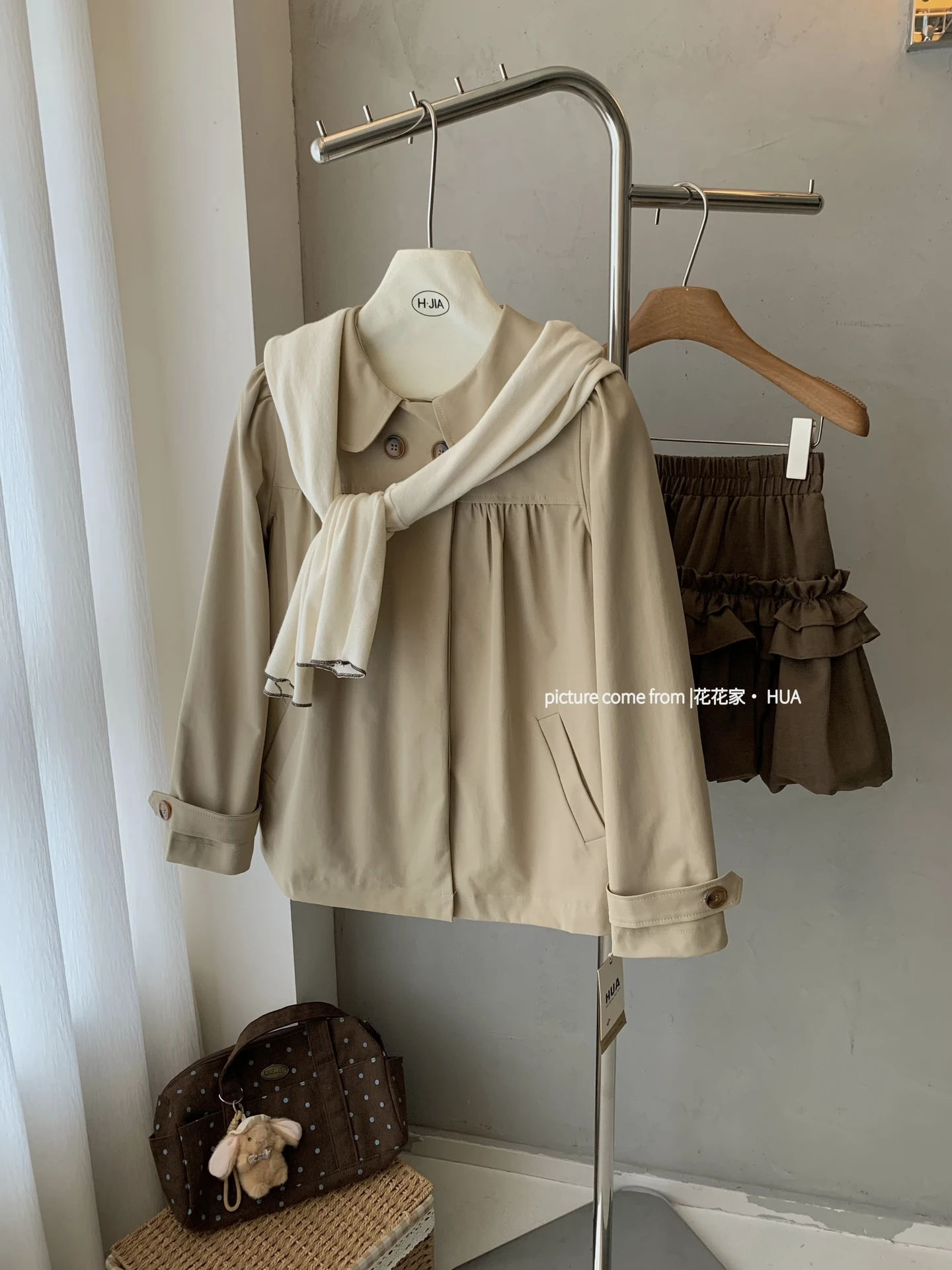 Ying Fashion Shop  復古娃娃領 風衣外套上衣 氣質娃娃領上衣 寬鬆百搭 風衣上衣
