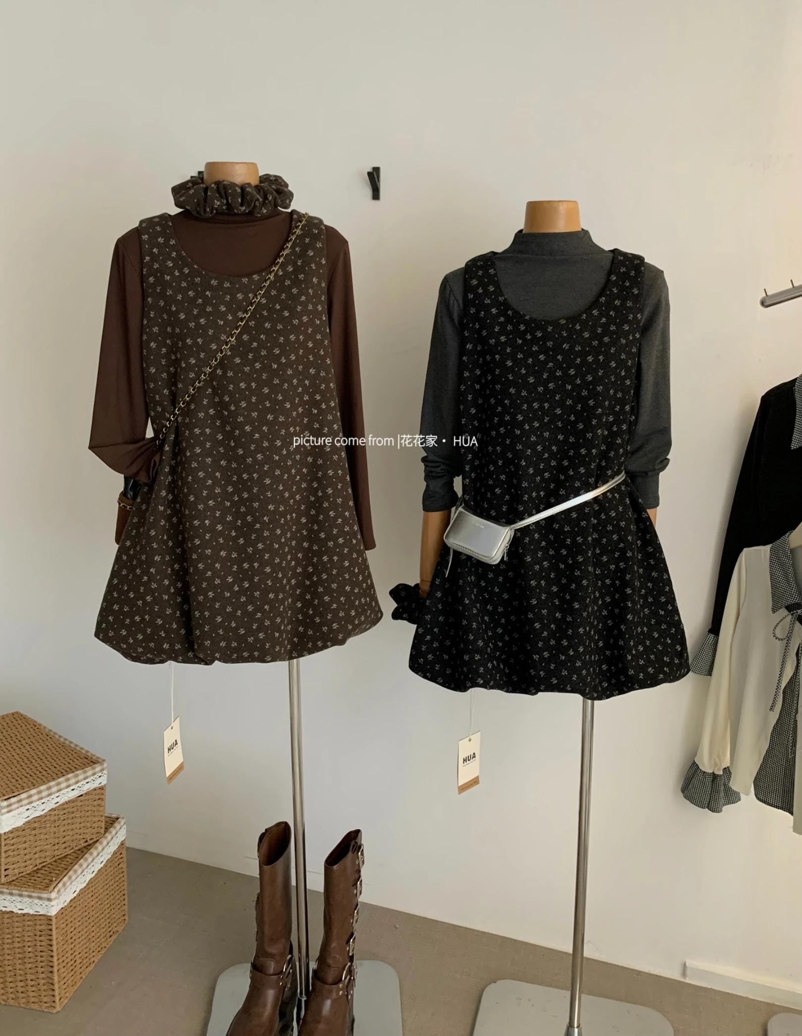 Ying Fashion Shop 少女感 碎花背心洋裝兩件套 花苞裙襬 內搭打底上衣 兩件式套裝