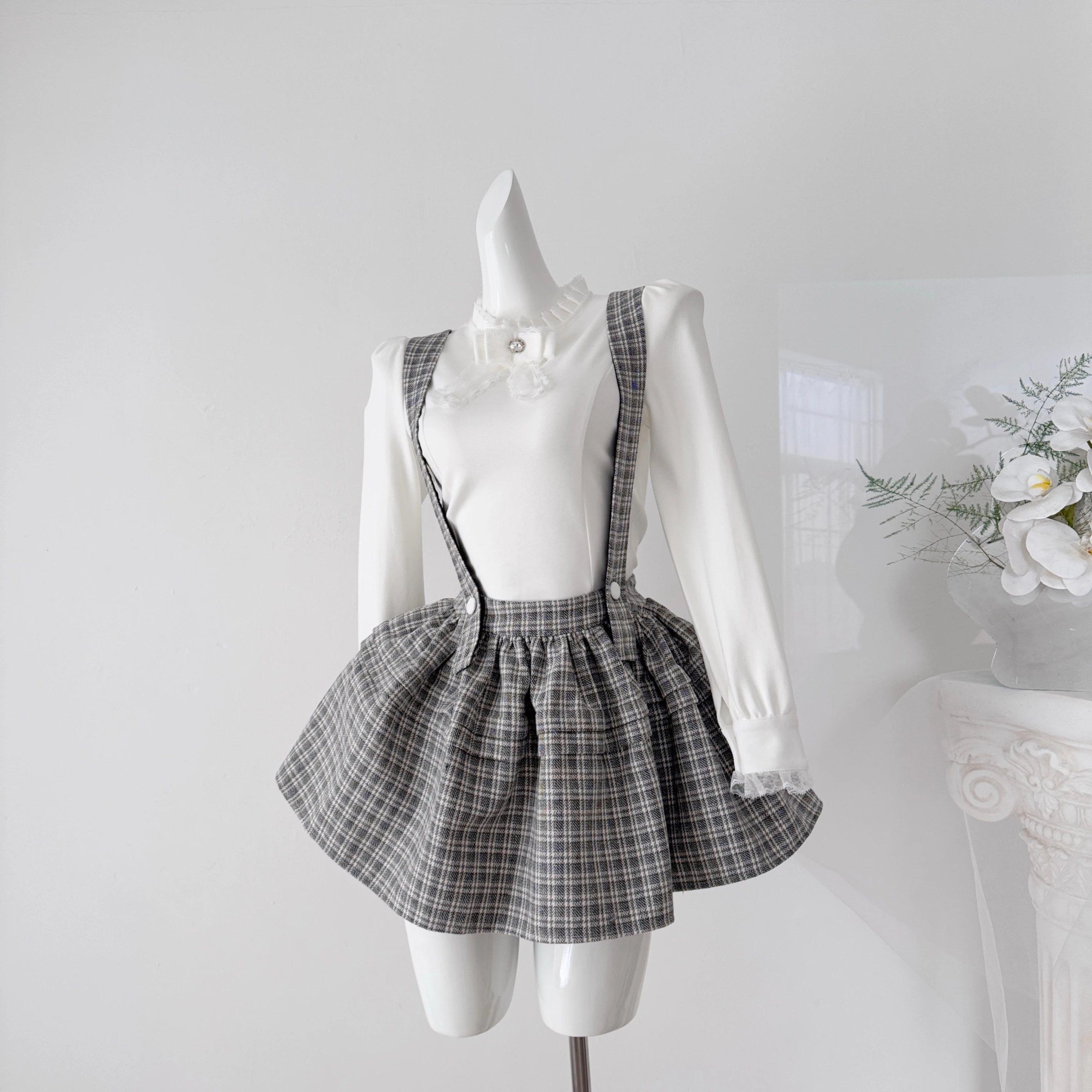 Ying Fashion Shop 超重工!甜美系 立體剪裁毛呢 娃娃背帶裙套裝 兩件式套裝
