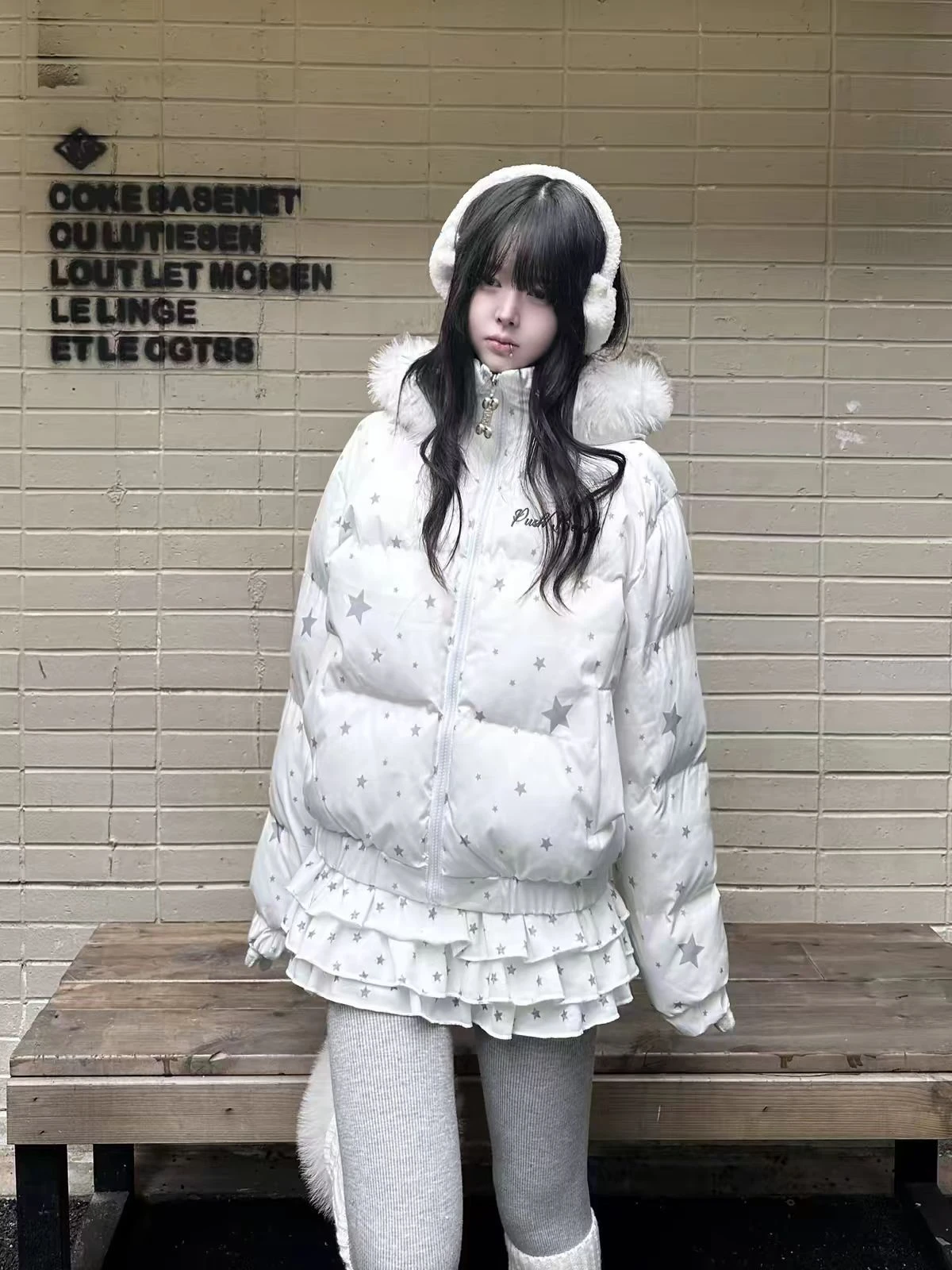 Ying Fashion Shop 超可愛星星 厚實棉服外套 短版立領棉服外套 時尚百搭 加厚保暖外套