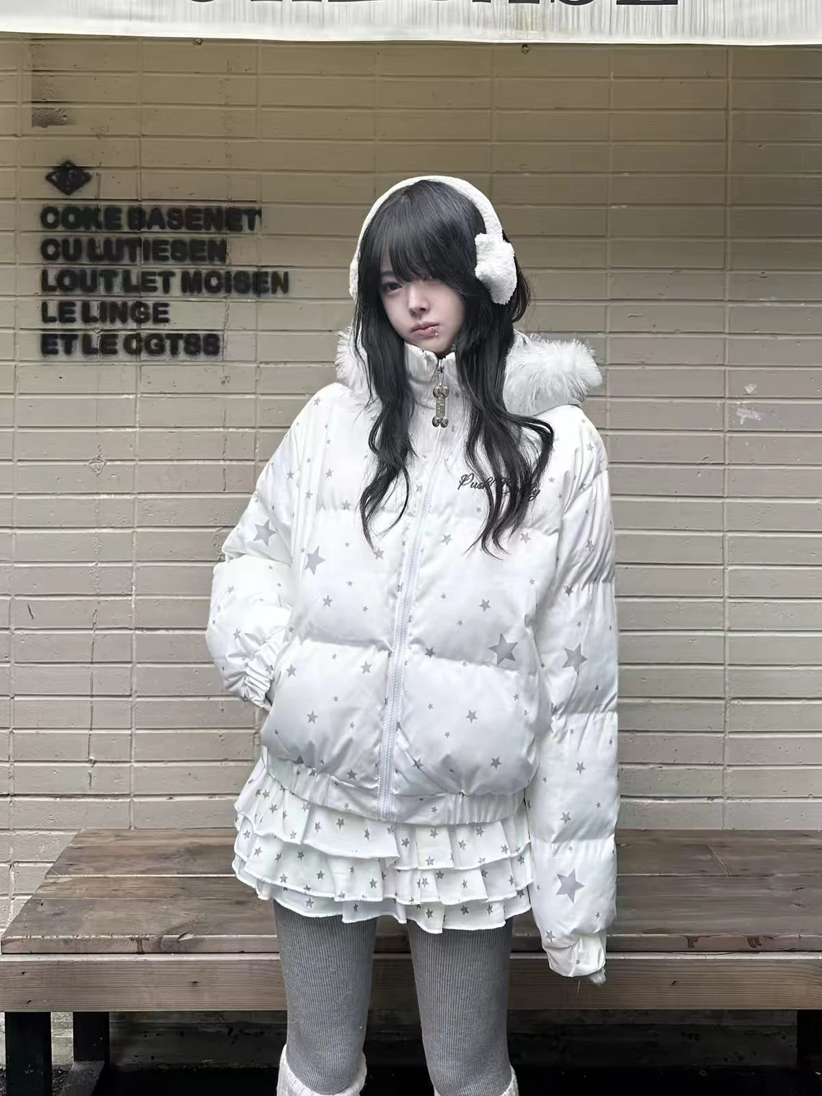 Ying Fashion Shop 超可愛星星 厚實棉服外套 短版立領棉服外套 時尚百搭 加厚保暖外套
