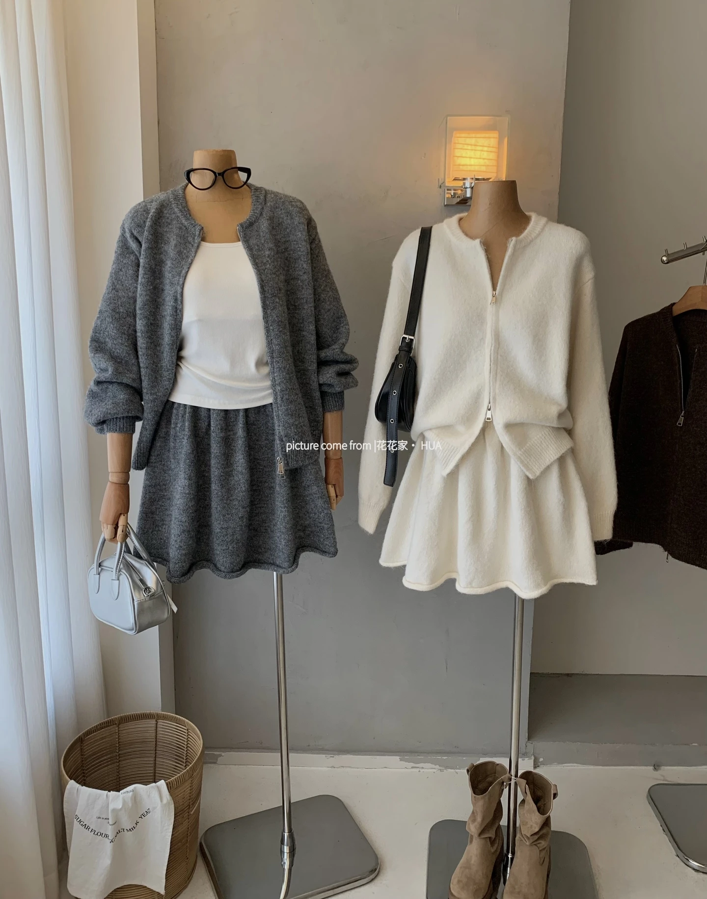 Ying Fashion Shop 高質感 羊毛開衫毛衣外套 保暖套裝 羊毛針織半身裙 兩件式套裝