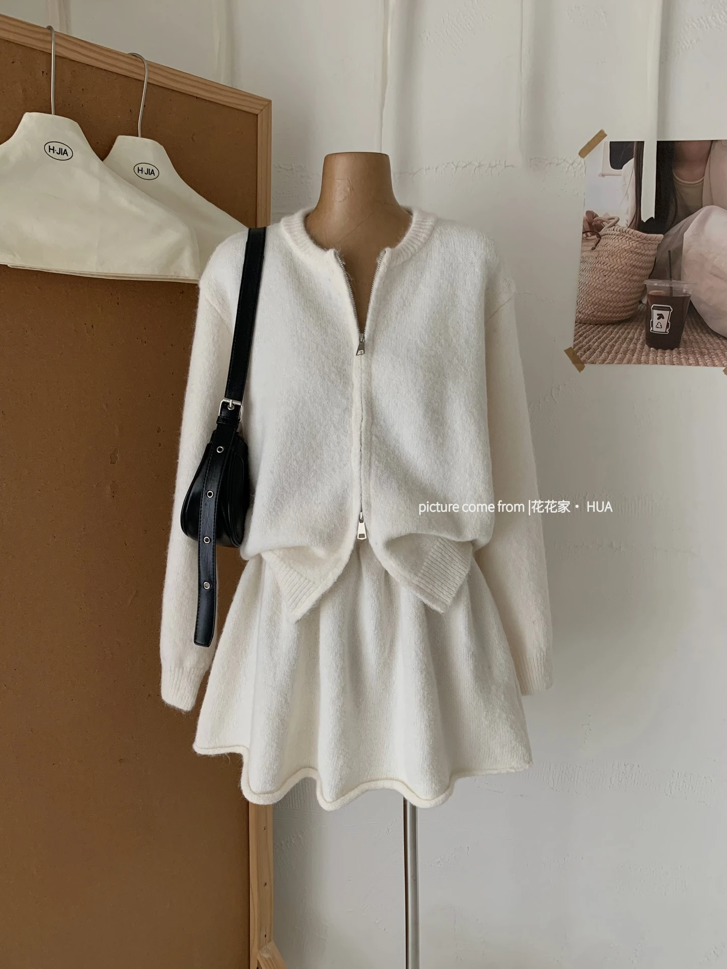 Ying Fashion Shop 高質感 羊毛開衫毛衣外套 保暖套裝 羊毛針織半身裙 兩件式套裝