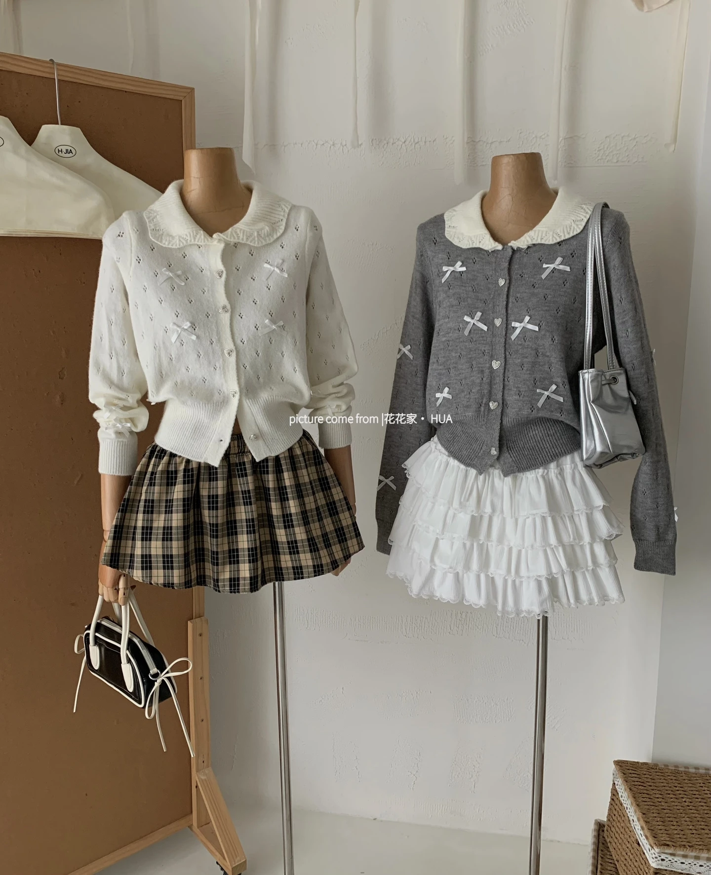 Ying Fashion Shop 柔軟針織衫 蝴蝶結開衫外套 小香風針織衫 娃娃領針織毛衣