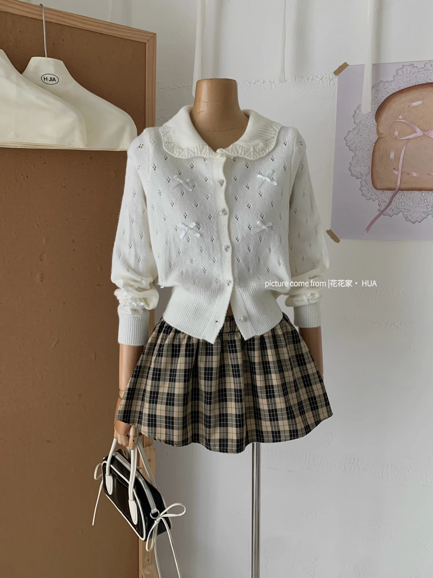 Ying Fashion Shop 柔軟針織衫 蝴蝶結開衫外套 小香風針織衫 娃娃領針織毛衣