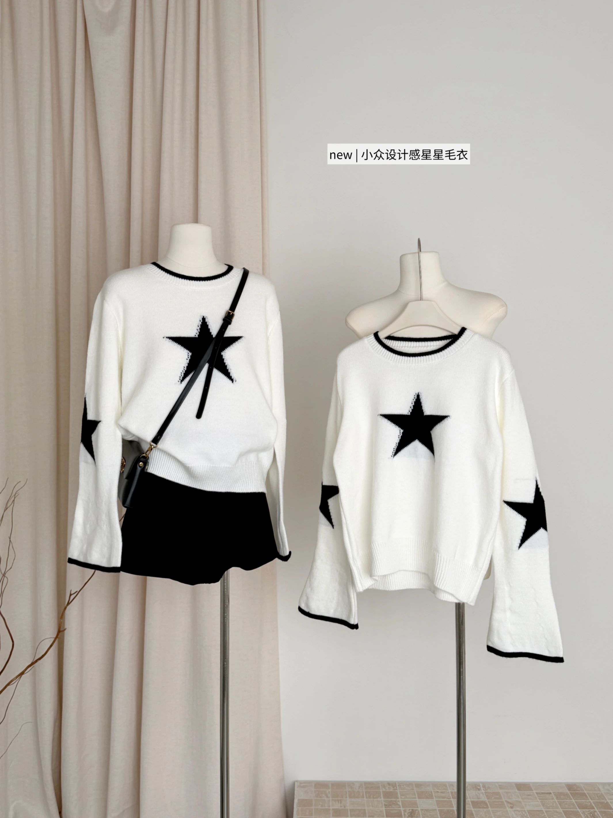 Ying Fashion Shop 高質感 圓領針織毛衣 星星針織毛衣 寬鬆顯瘦 休閒穿搭 星星圖針織上衣