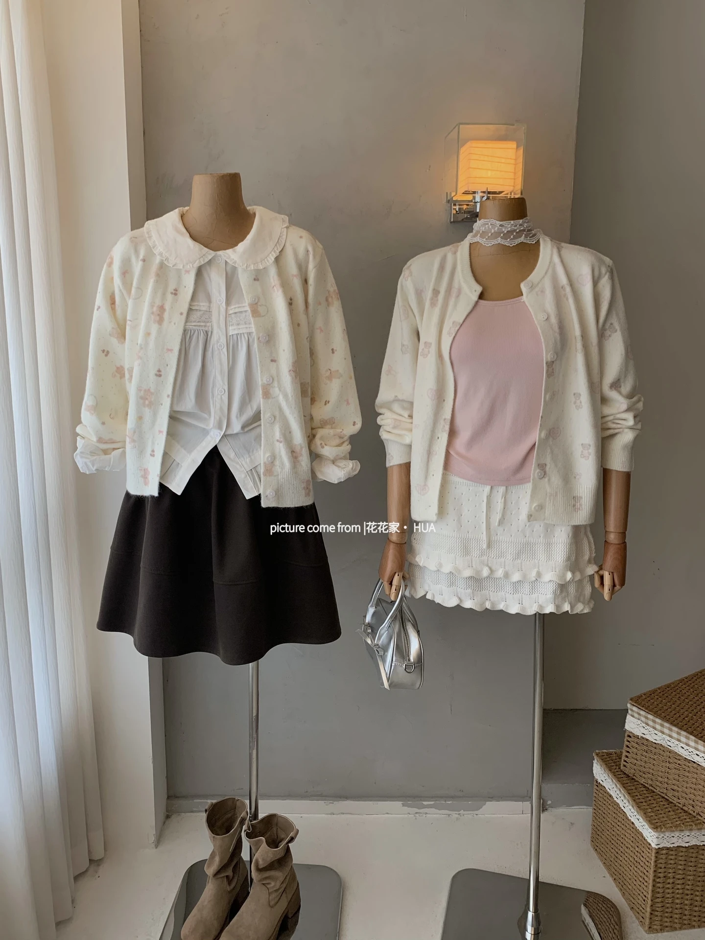 Ying Fashion Shop 奶呼呼小熊 打底針織開衫外套 溫柔針織開衫外套 疊穿針織衫