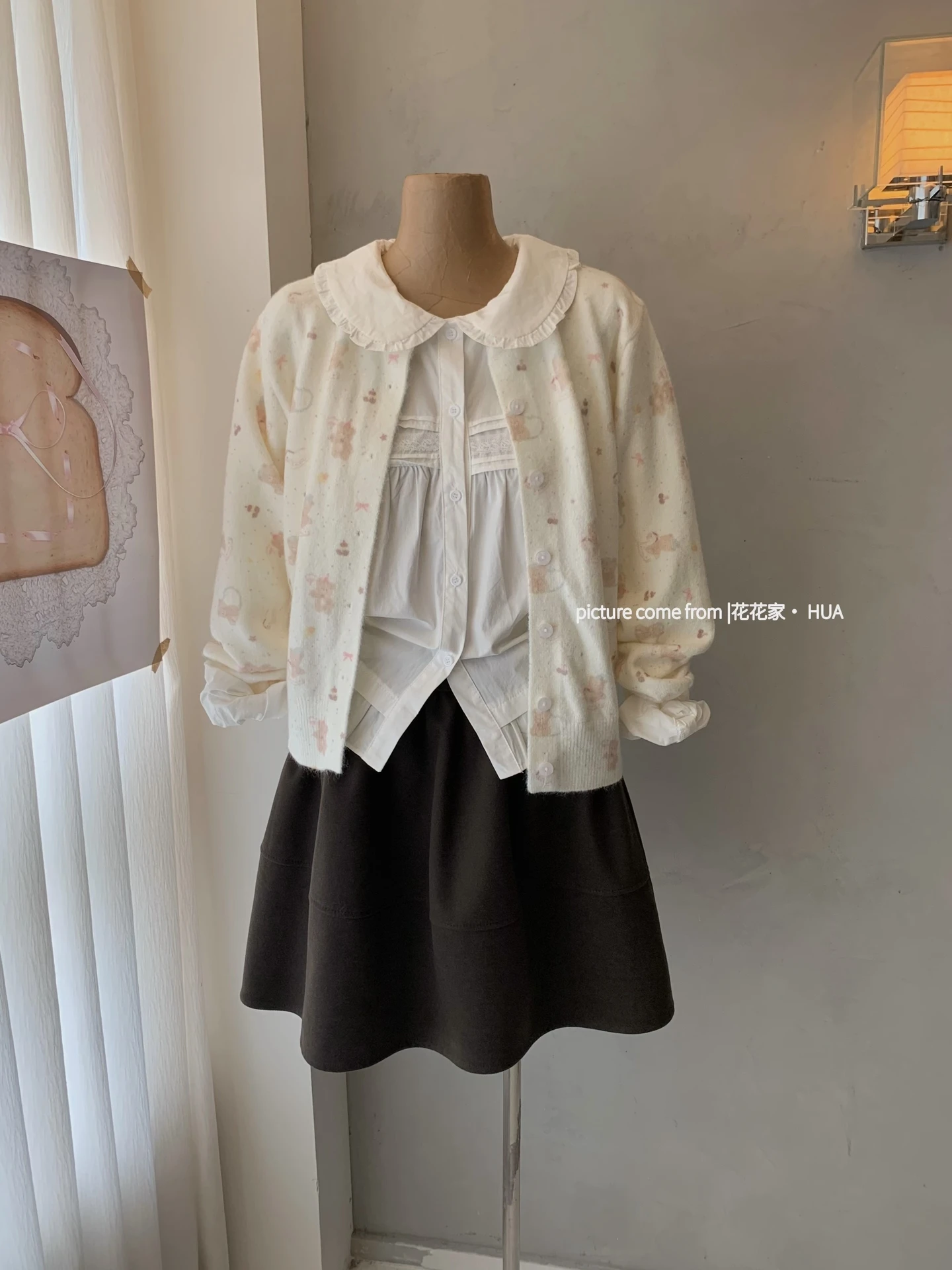 Ying Fashion Shop 奶呼呼小熊 打底針織開衫外套 溫柔針織開衫外套 疊穿針織衫