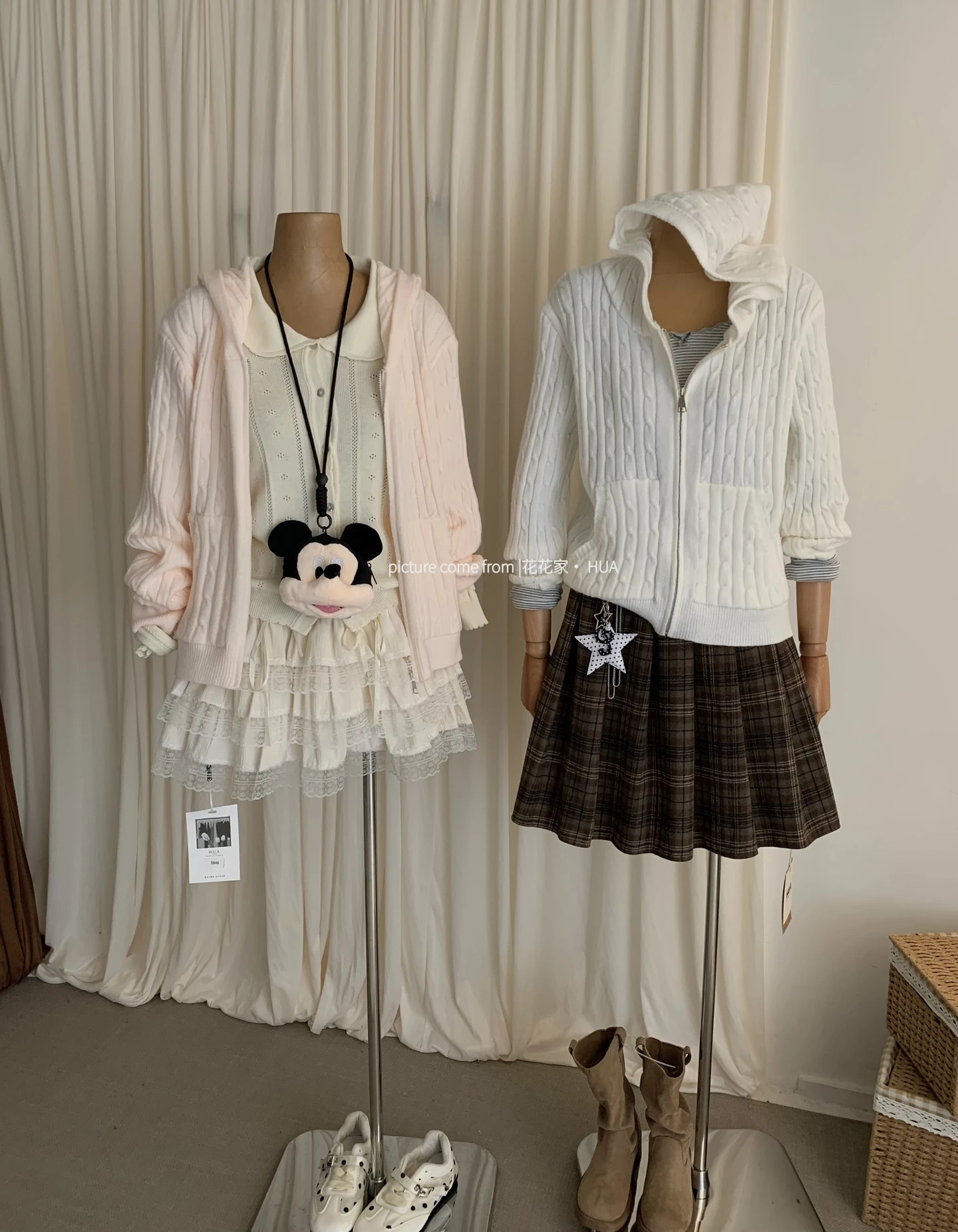 Ying Fashion Shop 麻花針織開衫外套 寬鬆拉鍊毛衣外套 寬鬆百搭 連帽拉鍊外套