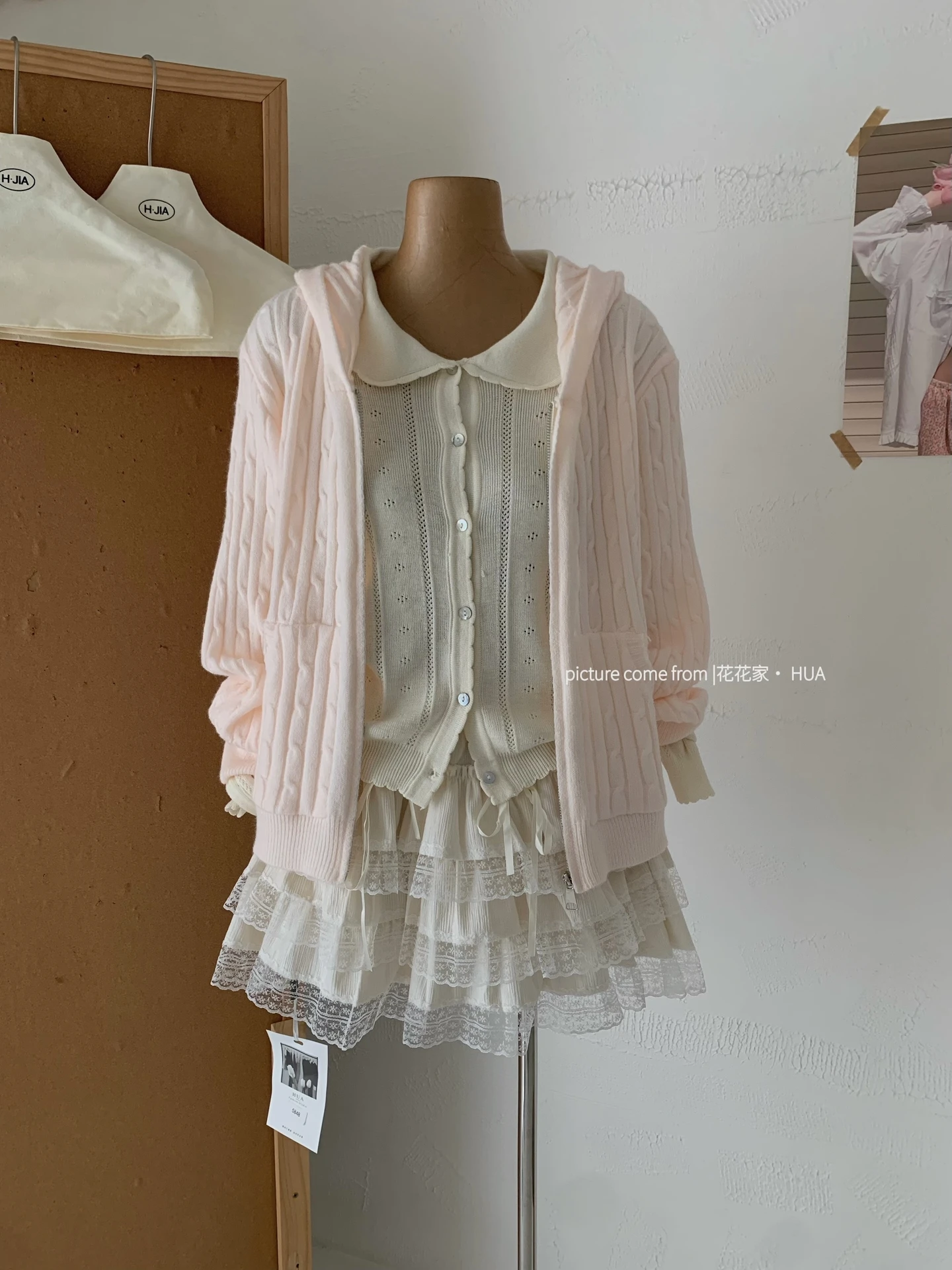 Ying Fashion Shop 麻花針織開衫外套 寬鬆拉鍊毛衣外套 寬鬆百搭 連帽拉鍊外套