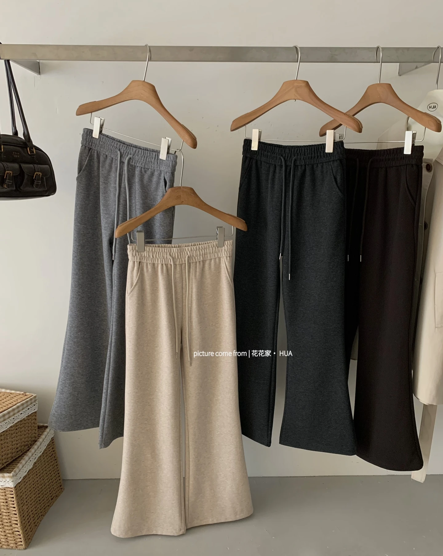 Ying Fashion Shop 韓系慵懶風 奧粒絨 抽繩加絨 微喇休閒長褲