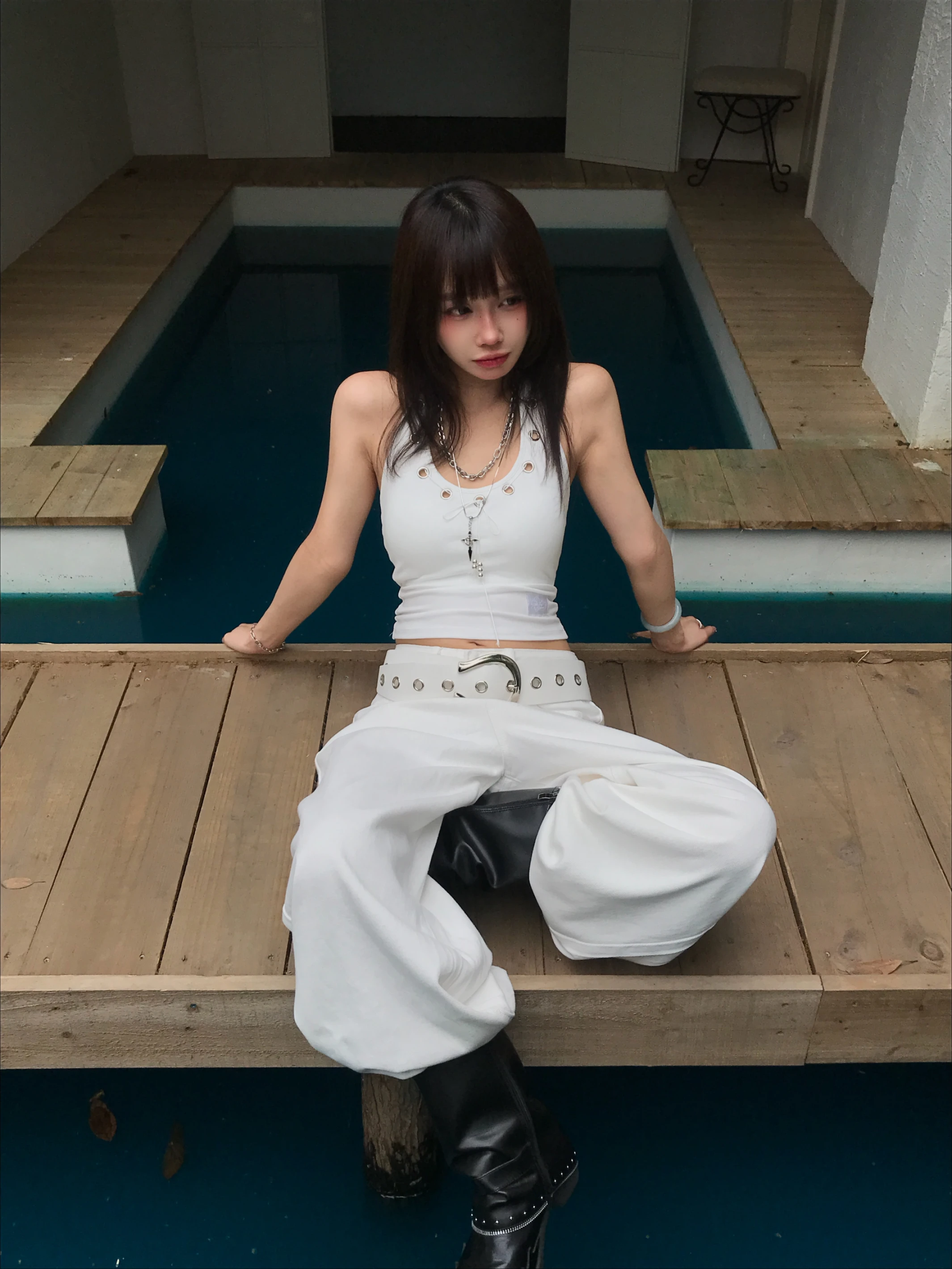 (All Day Glimmer)  Body Line ཐི⋆♱⋆ཋྀ Eyelet Bra Top_白