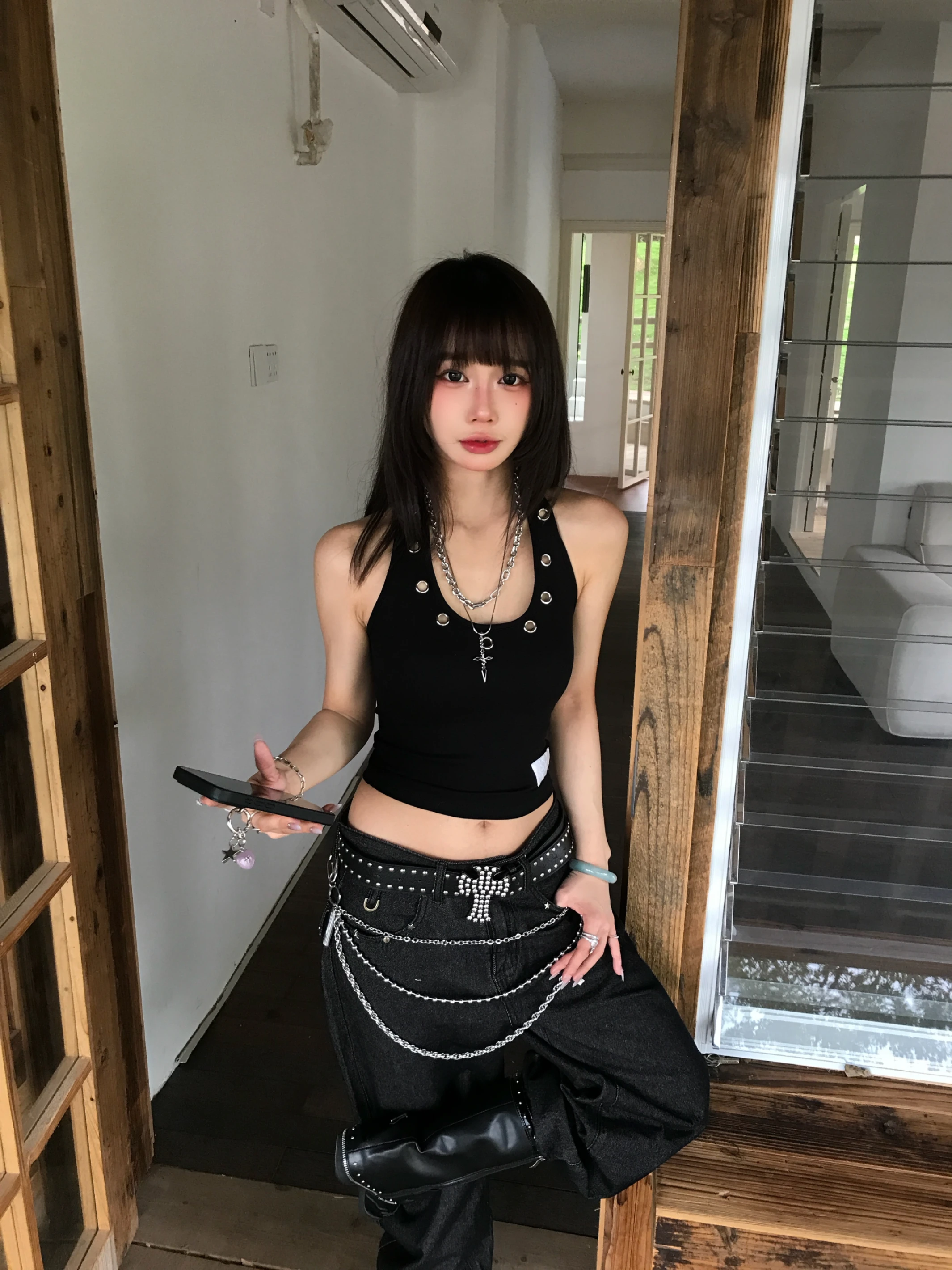 (All Day Glimmer)  Body Line ཐི⋆♱⋆ཋྀ Eyelet Bra Top_黑