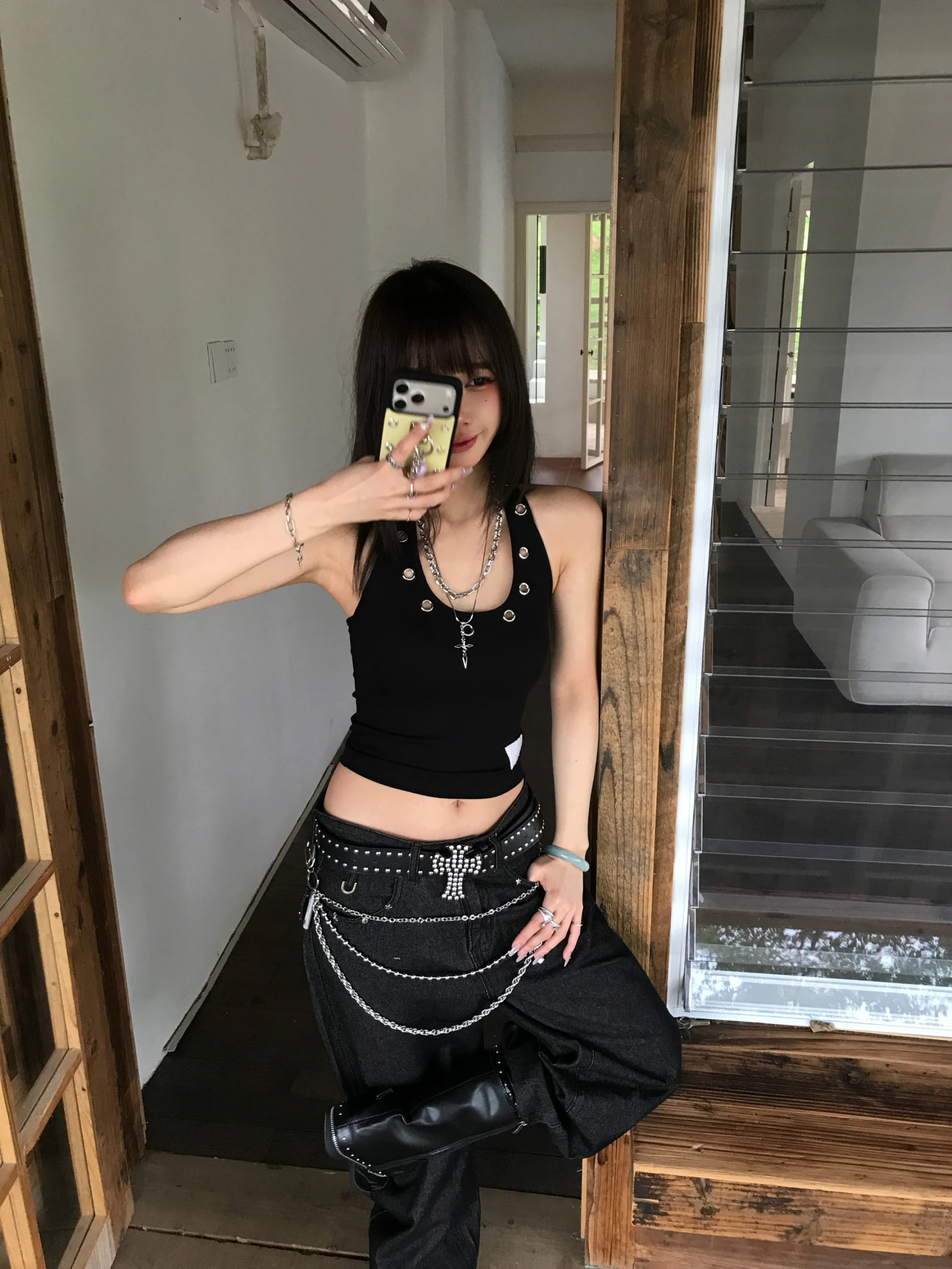 (All Day Glimmer)  Body Line ཐི⋆♱⋆ཋྀ Eyelet Bra Top_黑