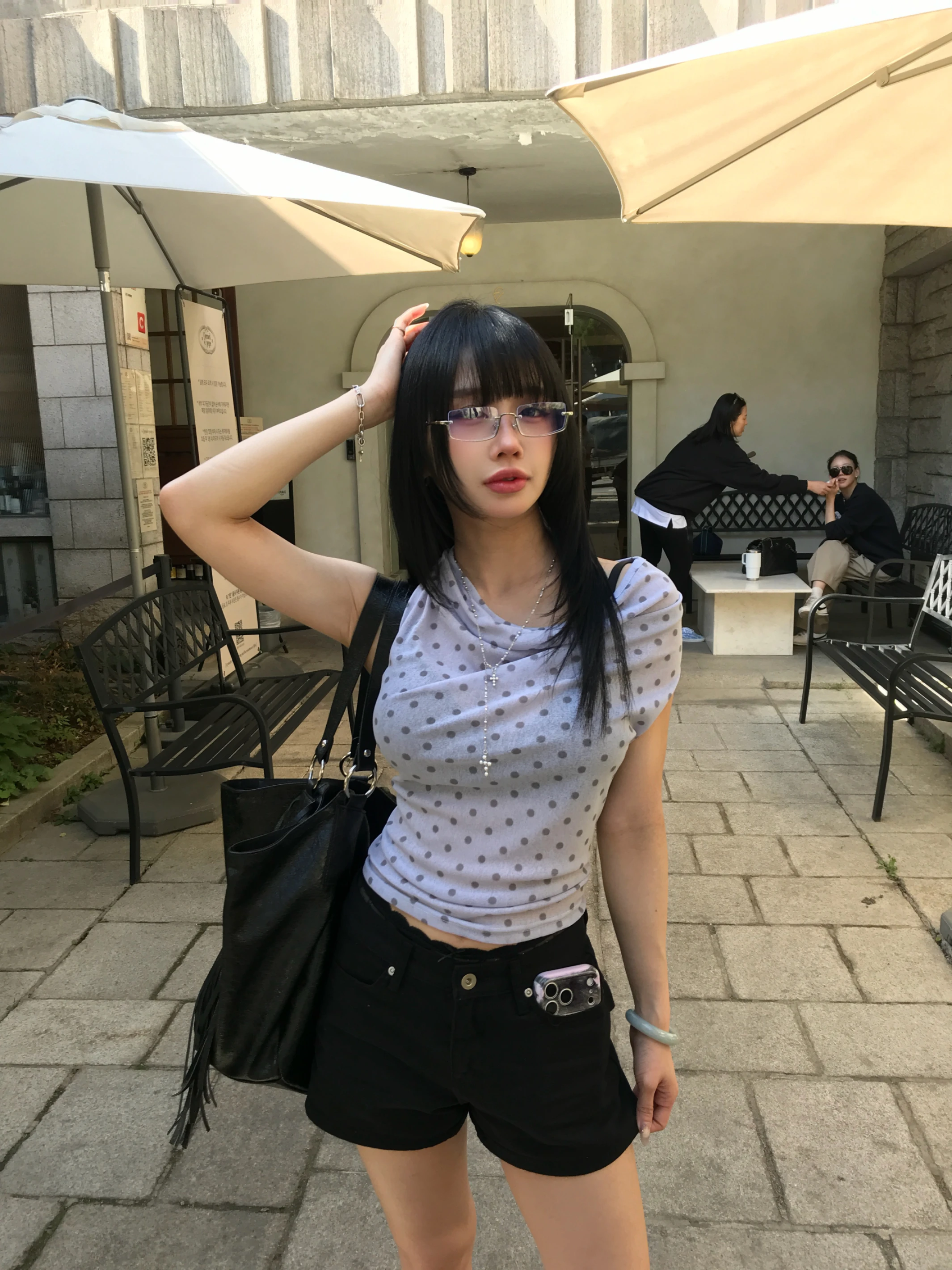 (現貨)🇰🇷MAY110 多穿!! 微透波點盪領上衣_藍