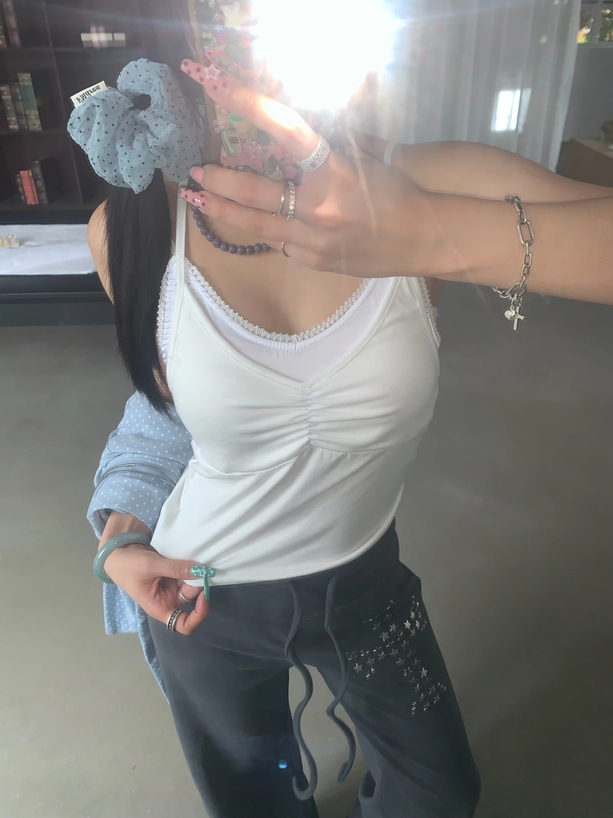 (現貨)MAY207 蕾絲拼接假兩件背心_白
