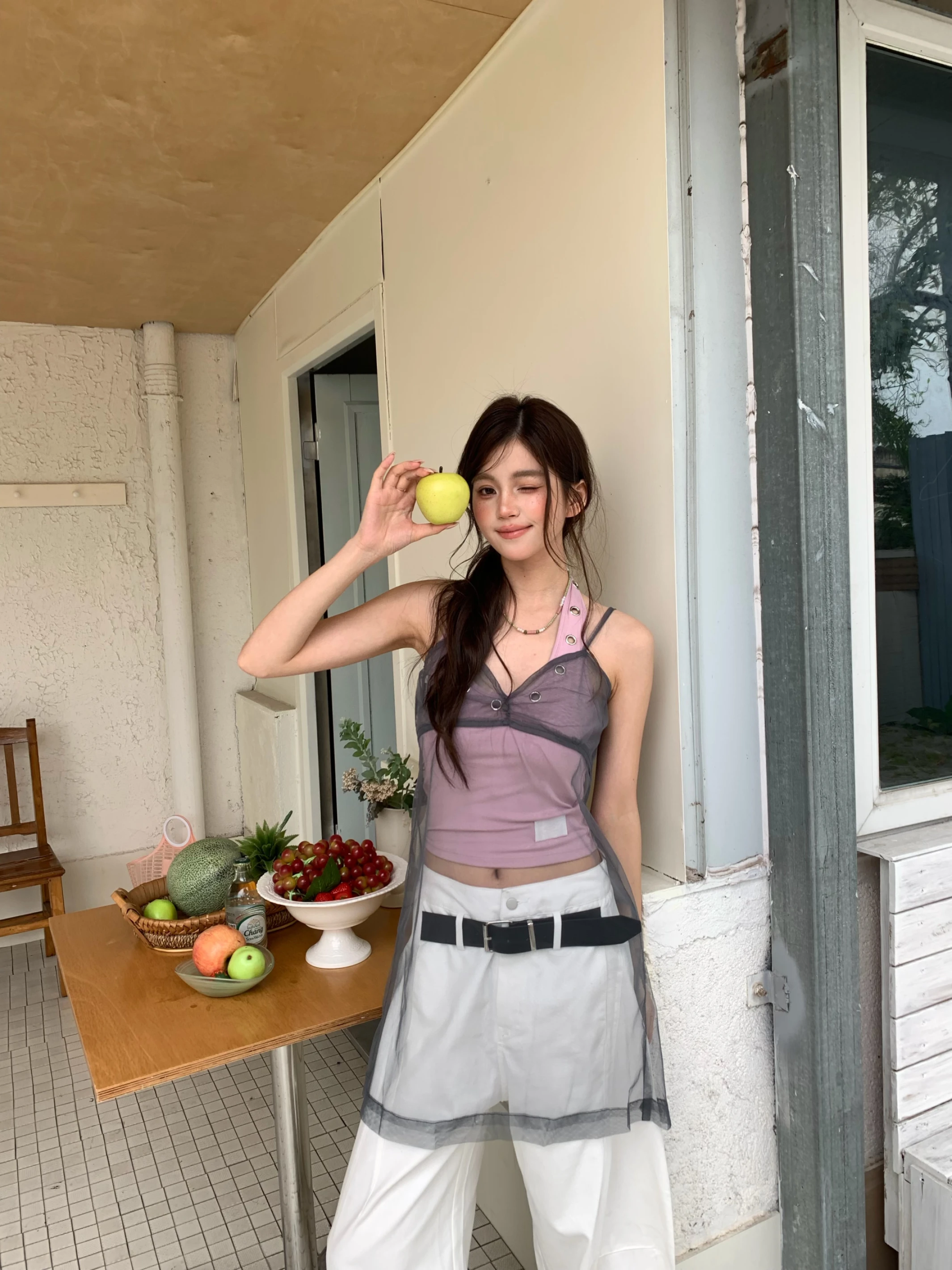 (現貨)MAY220 網紗透視長版背心_灰
