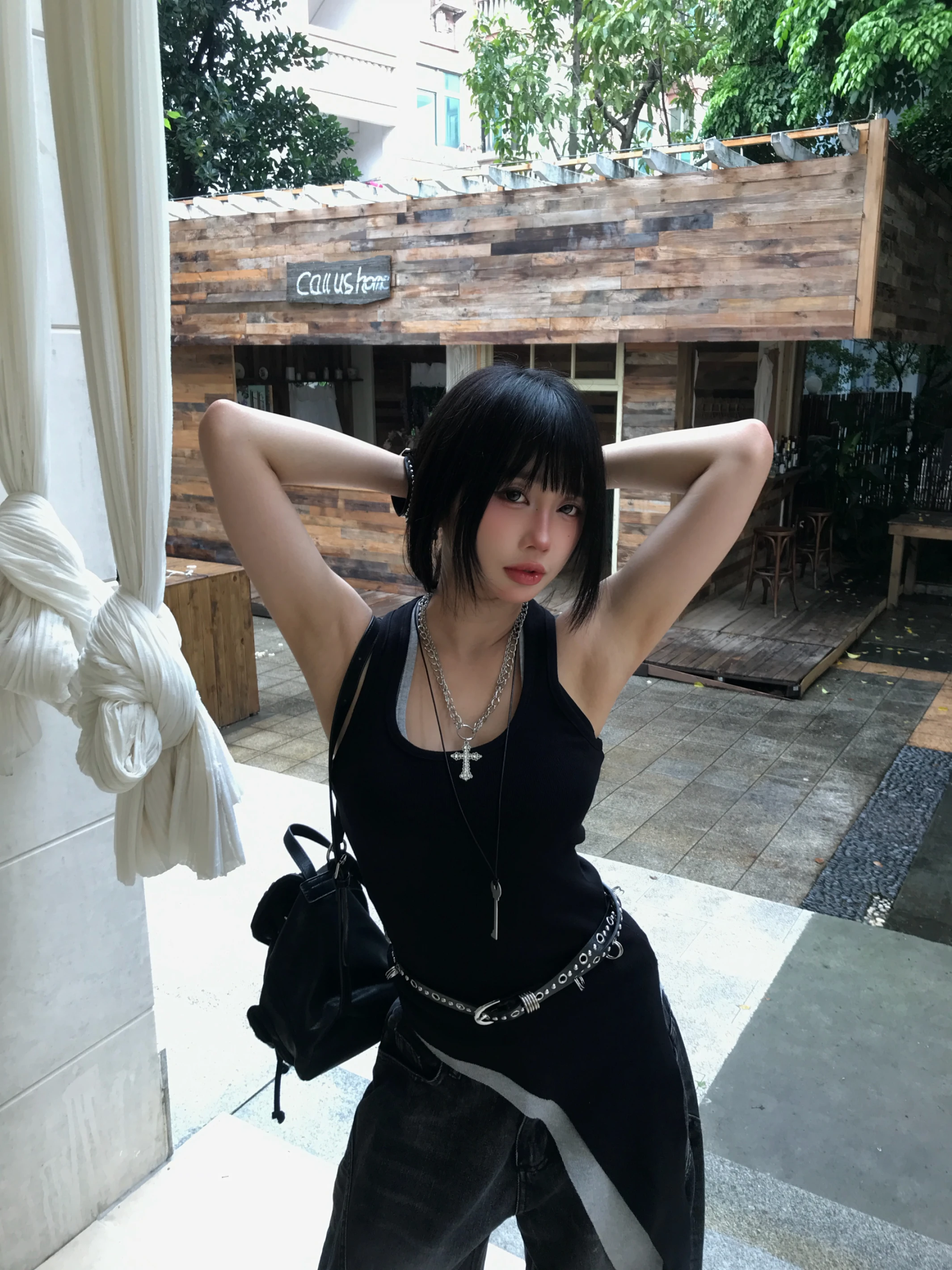 (現貨)MAY219 不規則衣襬長版兩穿背心_黑