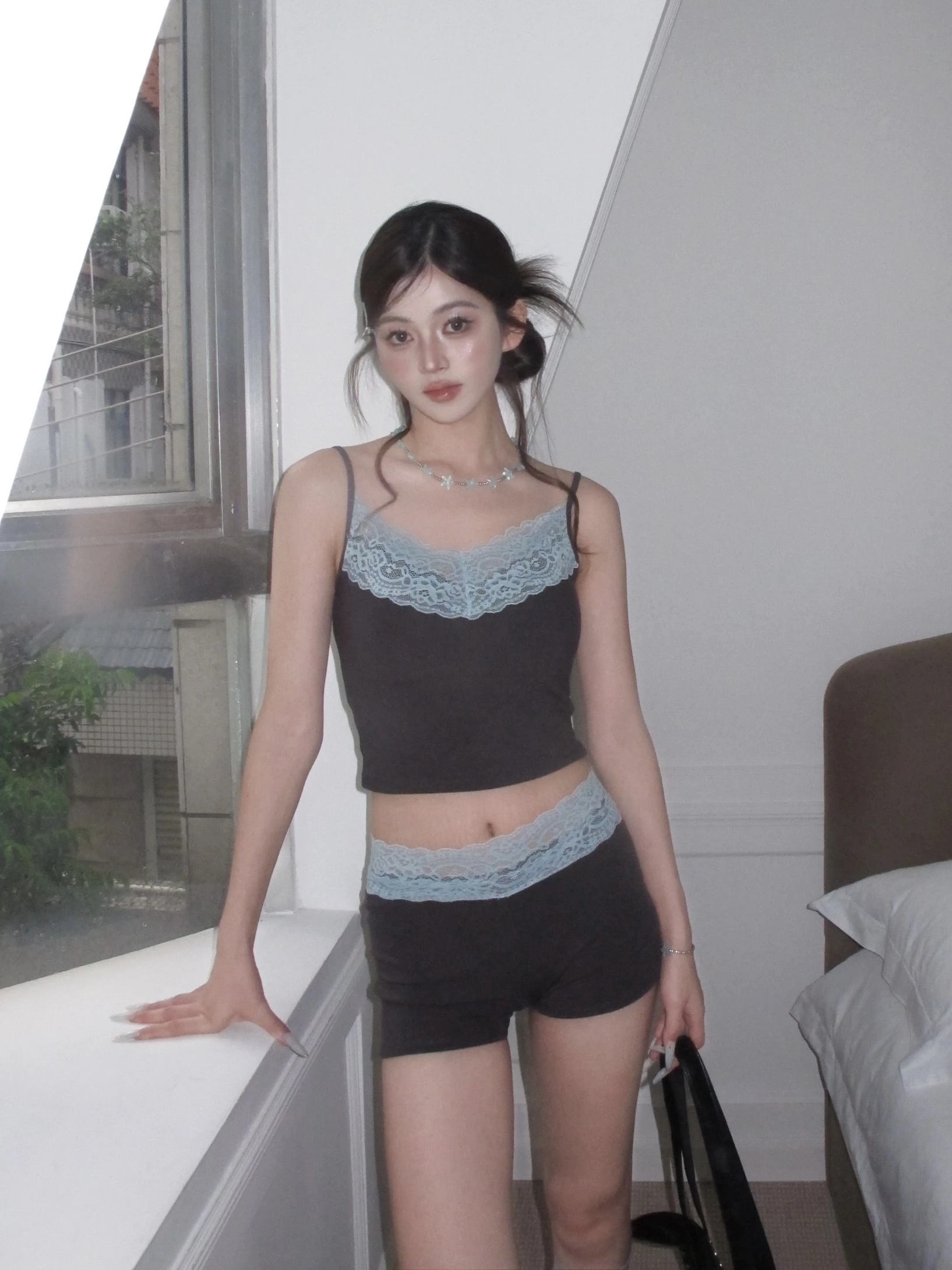 (All Day Glimmer)  LACE MOOD SET_薄荷綠(BRA TOP+短褲)