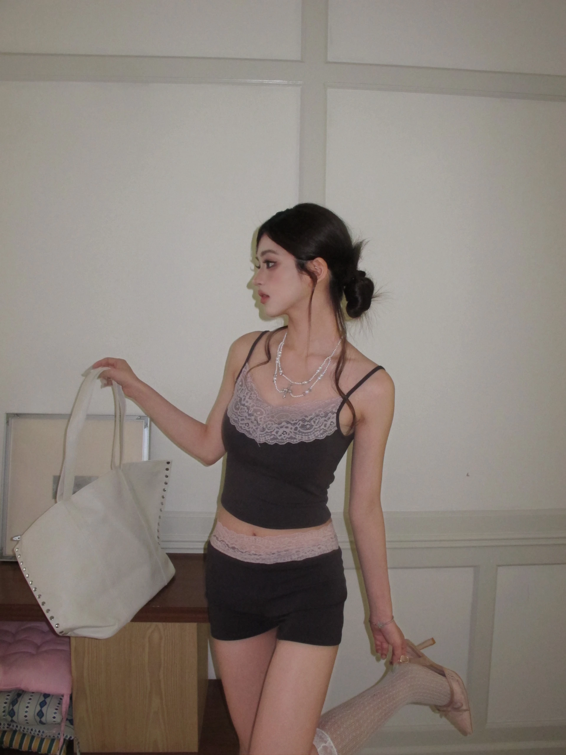 (All Day Glimmer)  LACE MOOD SET_淡粉(BRA TOP+短褲)