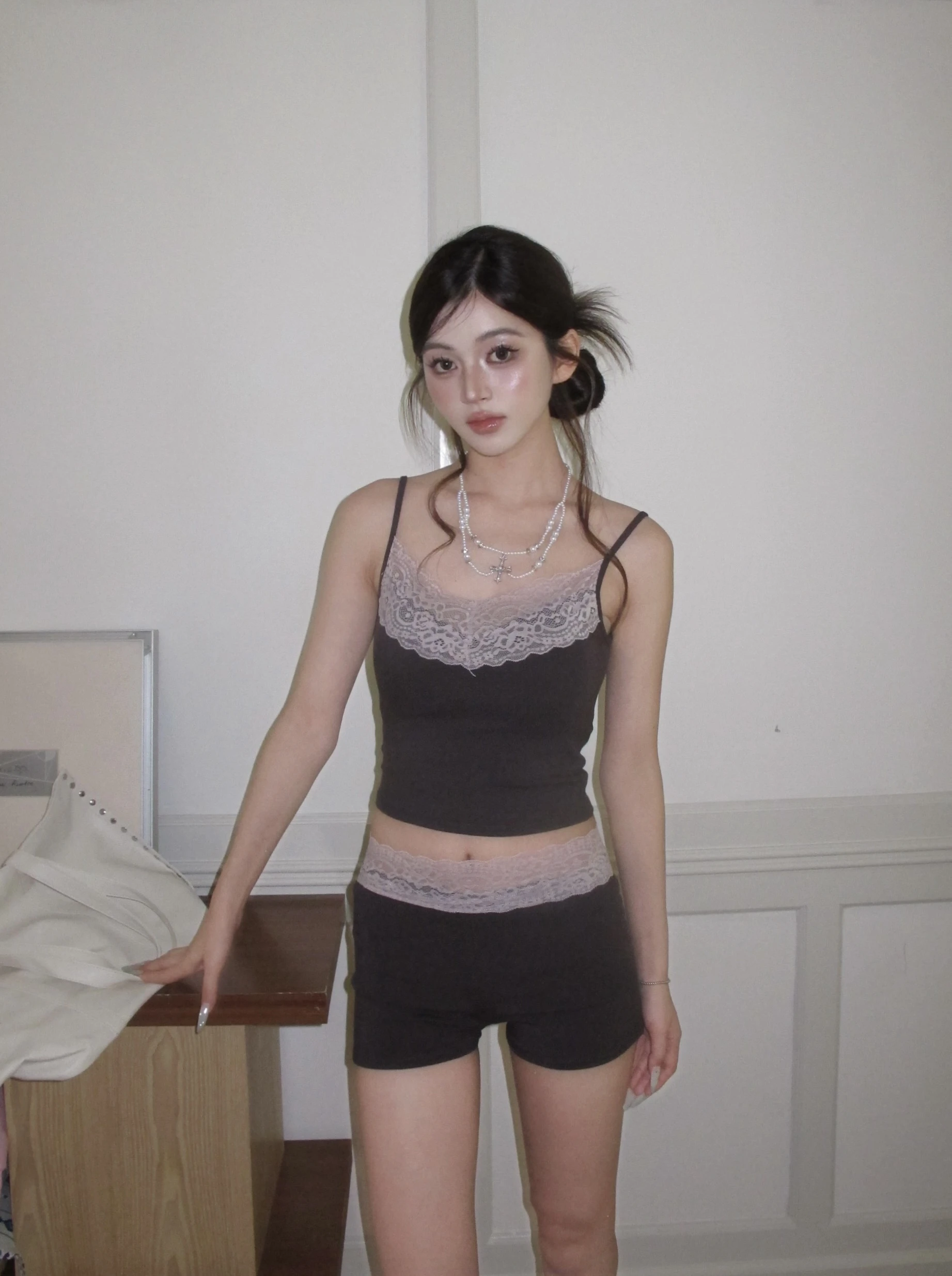 (All Day Glimmer)  LACE MOOD SET_淡粉(BRA TOP+短褲)