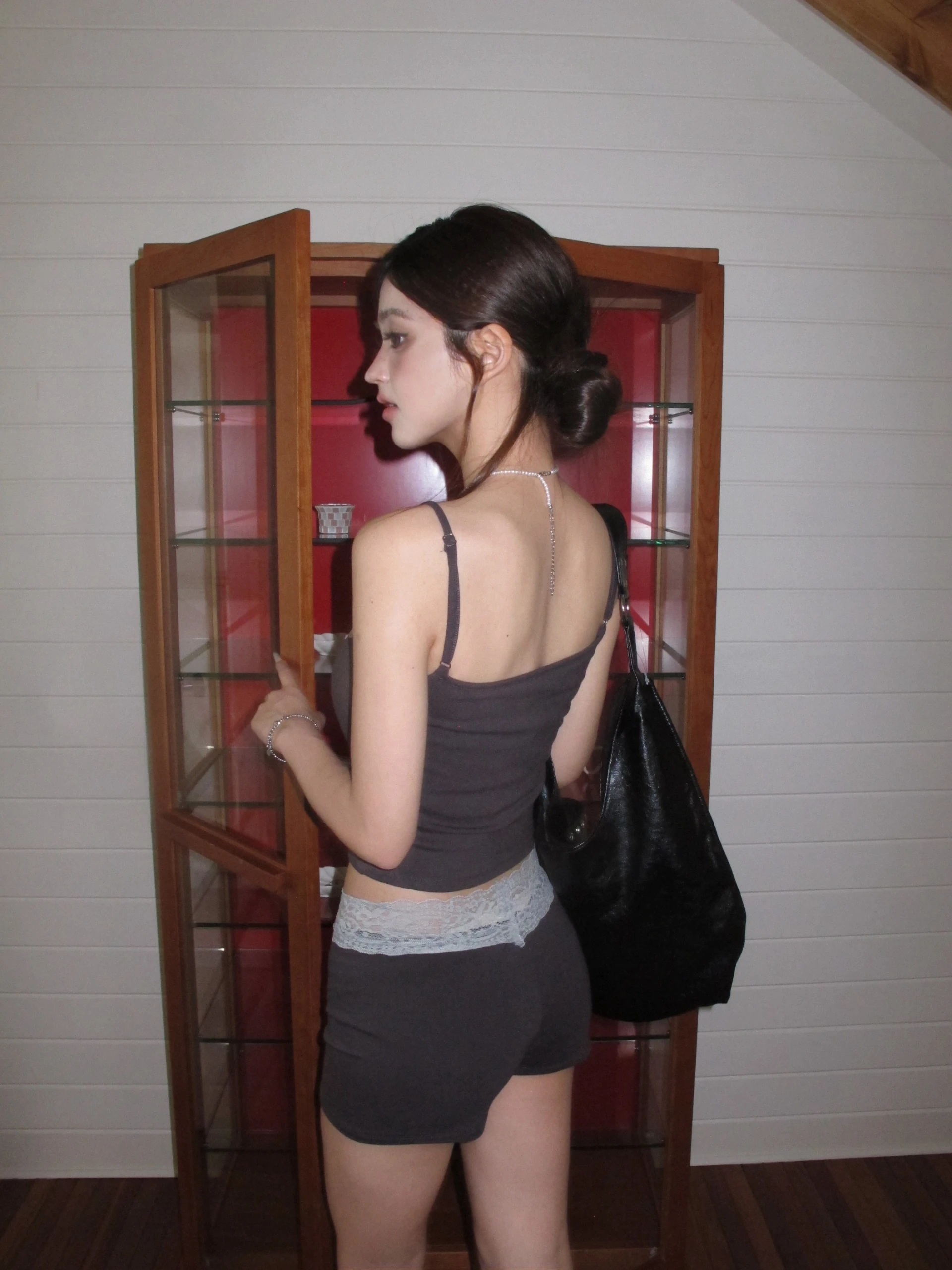 (All Day Glimmer)  LACE MOOD SET_灰(BRA TOP+短褲)