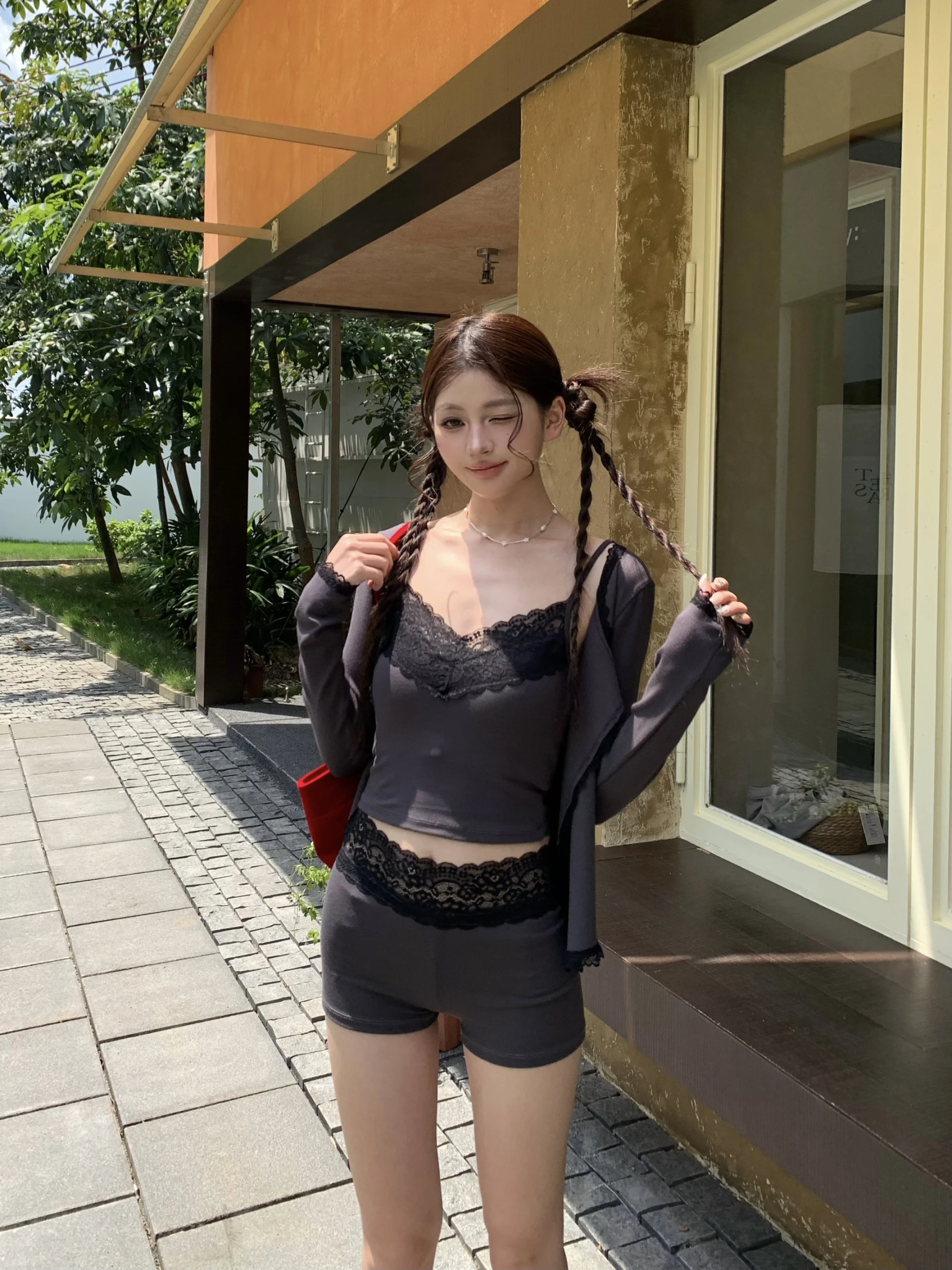 (All Day Glimmer)  LACE MOOD SET_黑(BRA TOP+短褲)