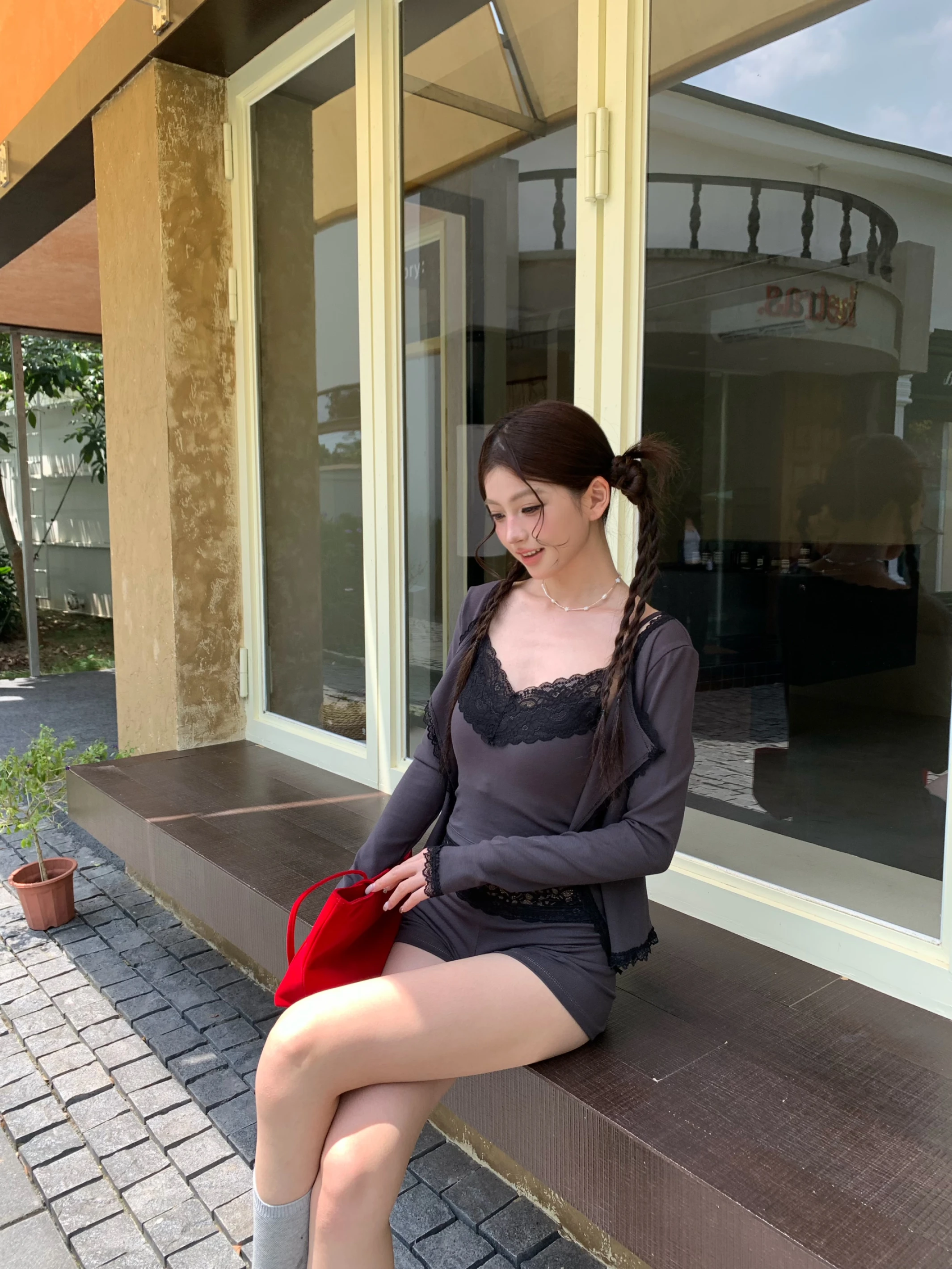 (All Day Glimmer)  LACE MOOD SET_黑(BRA TOP+短褲)