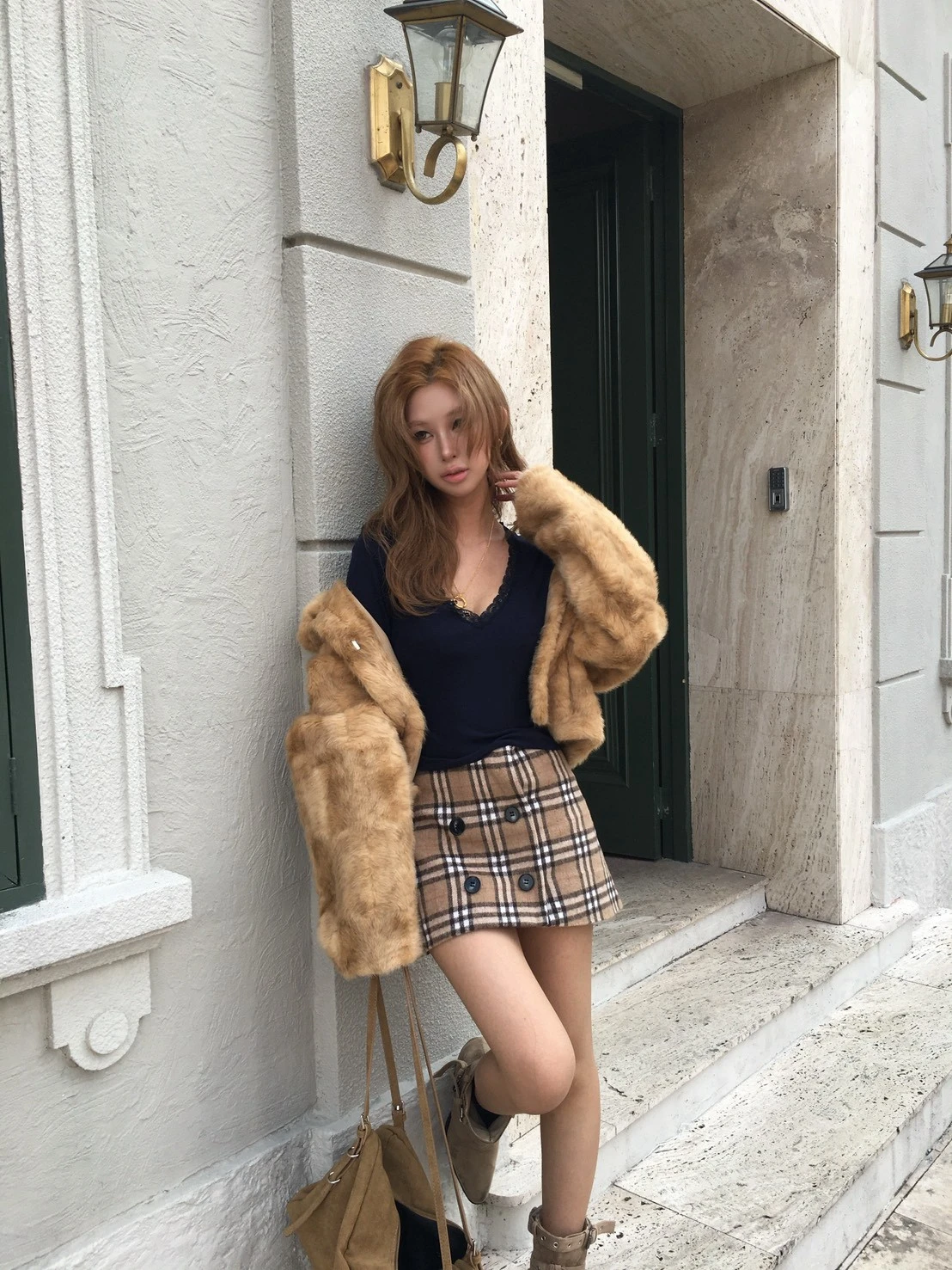(Jenny團購)OJ16 英倫毛呢個子短裙_卡其