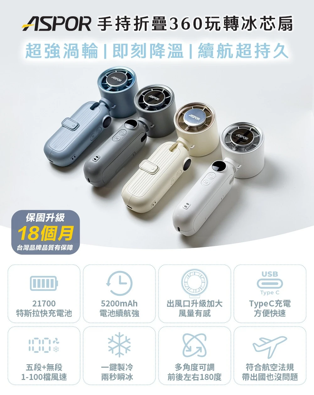 ASPOR 手持折疊360玩轉冰芯扇F09