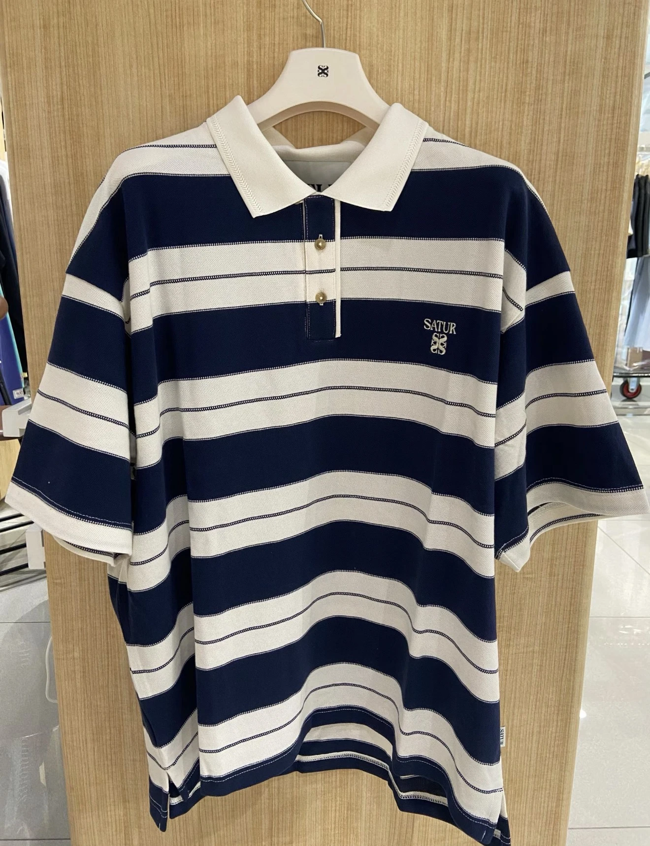 SATUR條紋翻領短袖 Polo  男女通穿款