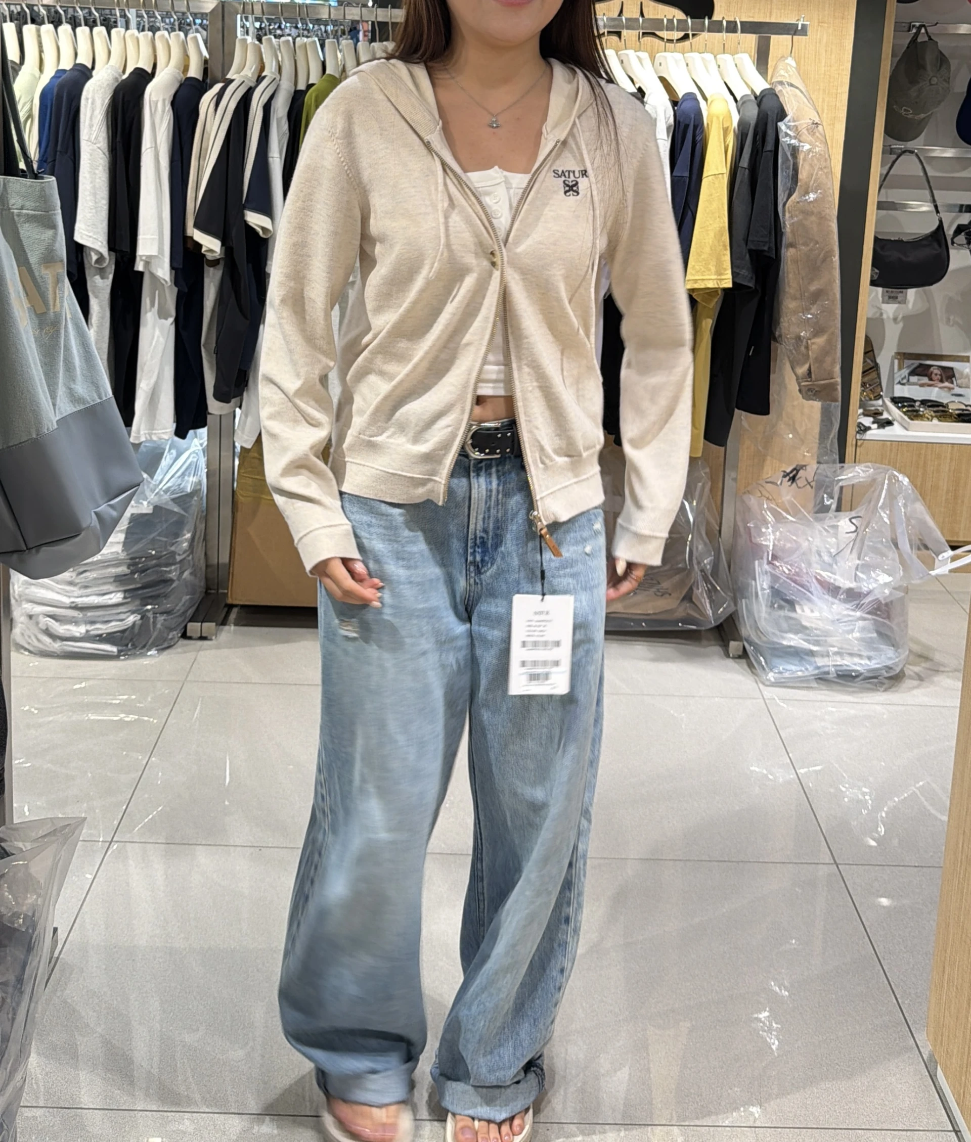 （特價款）SATUR 女款小LOGO針織連帽外套