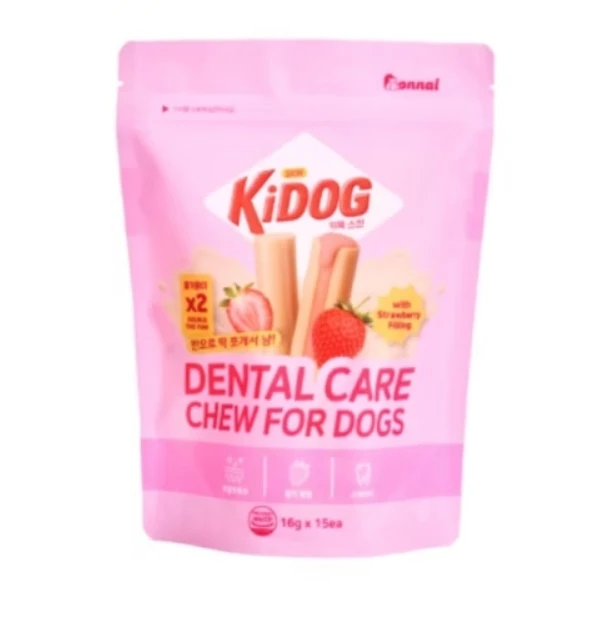 KIDOG 潔牙夾心軟點心-草莓牛奶