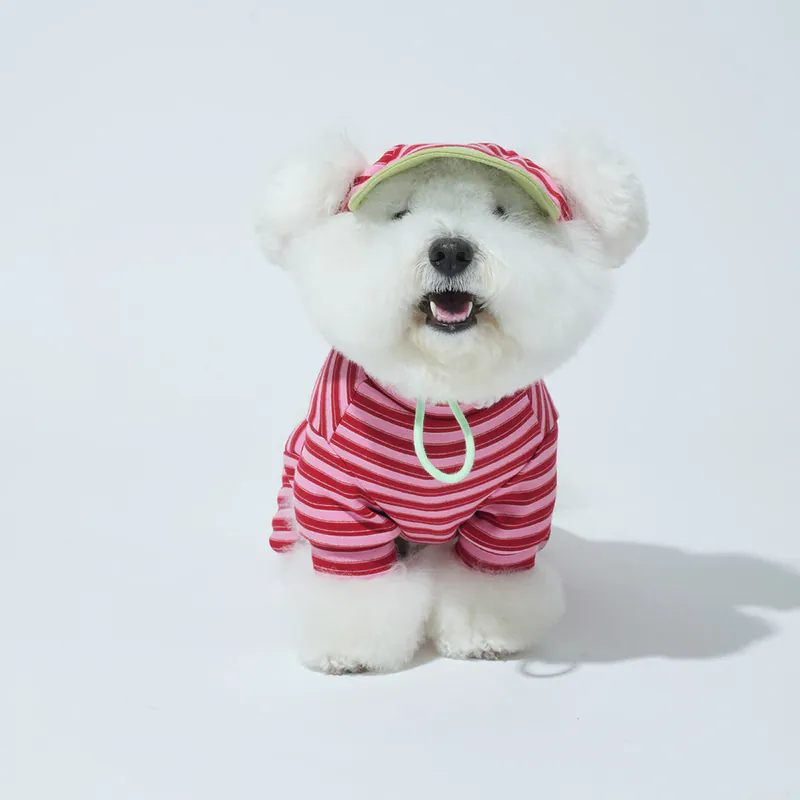 puppygallery｜Homeground 條紋四腳衣 玫紅