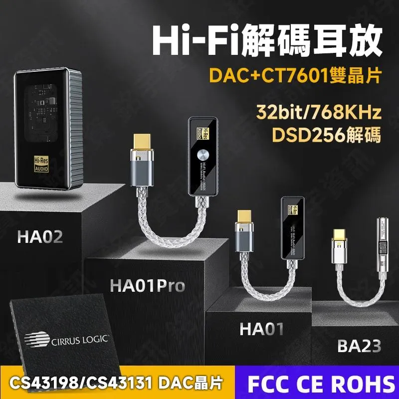 USB-C轉3.5mm Hi-Fi解碼耳放 DAC CS43198 + CT7601 DSD256 32bit/768K