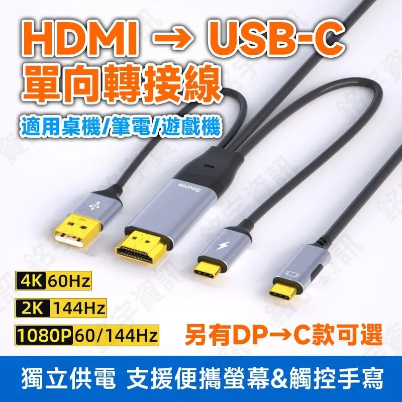 HDMI/DP 單向轉USB-C(DP Alt.) 8K/4K 60Hz Type-C 支援可攜式螢幕 蘋果顯示器