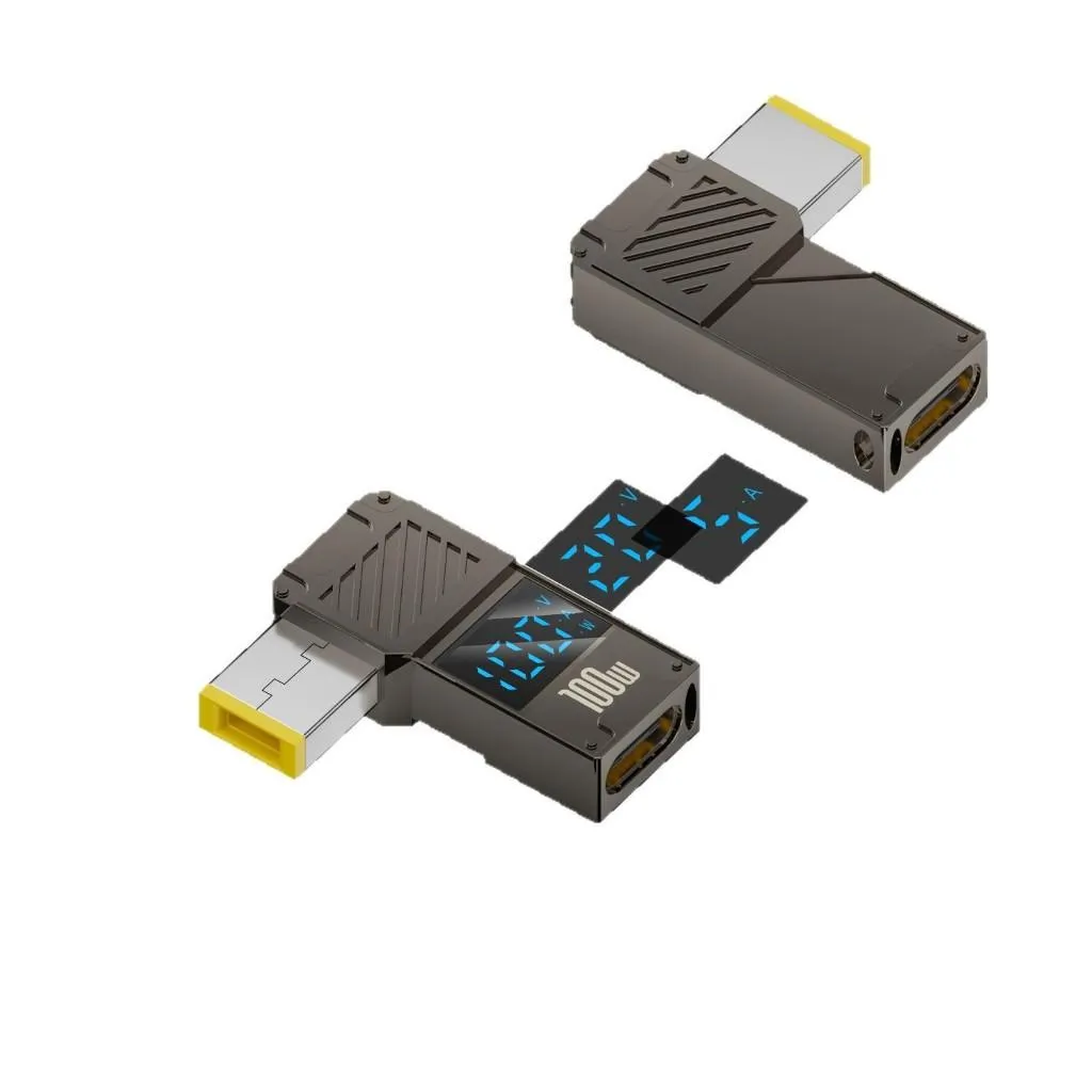 第5代 PD誘導轉筆電DC 鋅合金外殼 數位功率顯示 充電轉接頭 100W