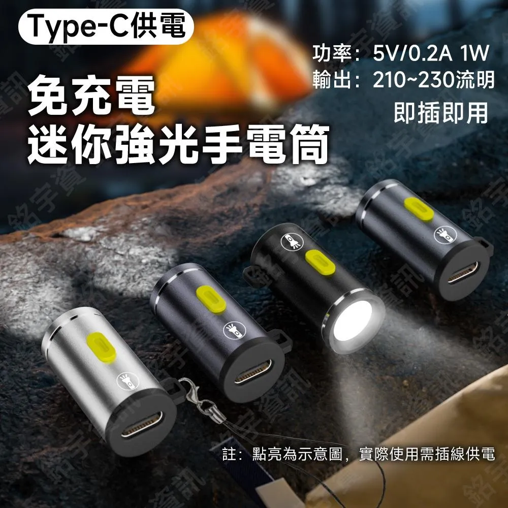 USB-C接口 迷你手電筒 1W LED燈 USB供電 無電池設計(非充電式，需插線供電)
